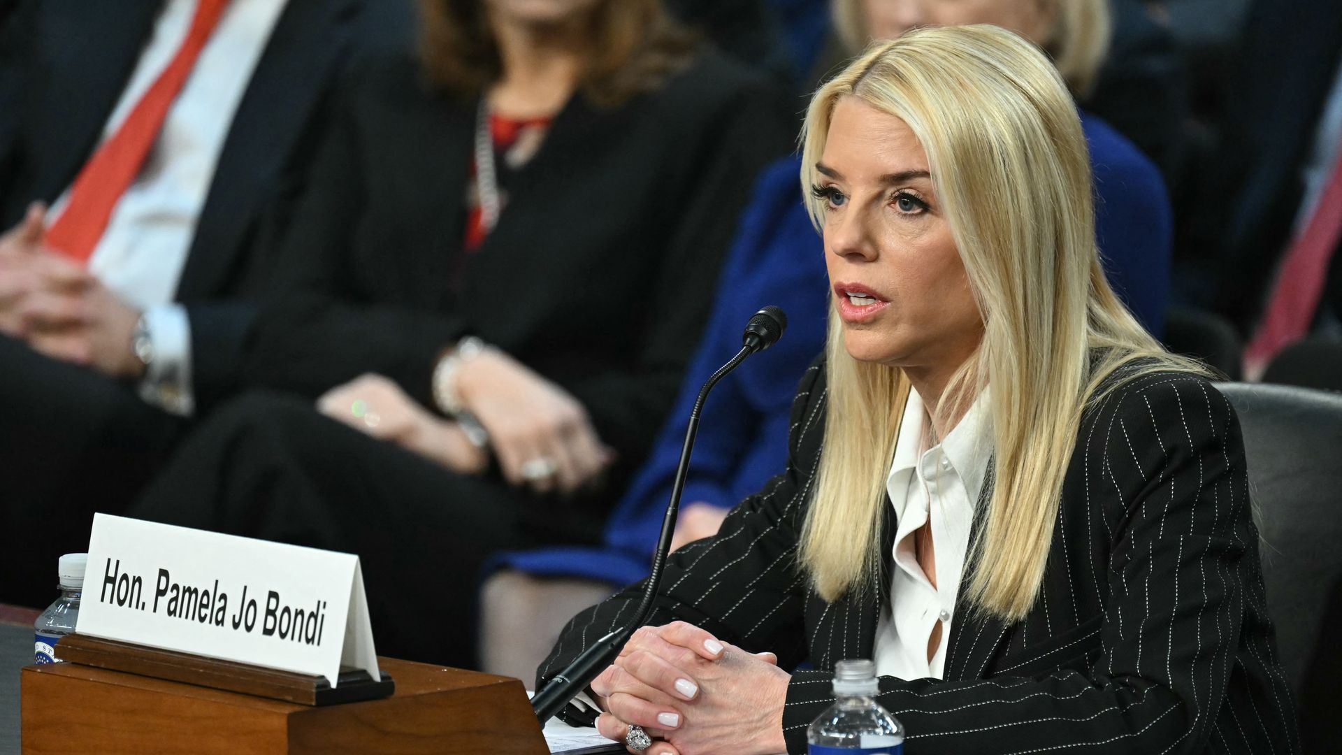 Pam Bondi speaks during her Senate confirmation hearing.