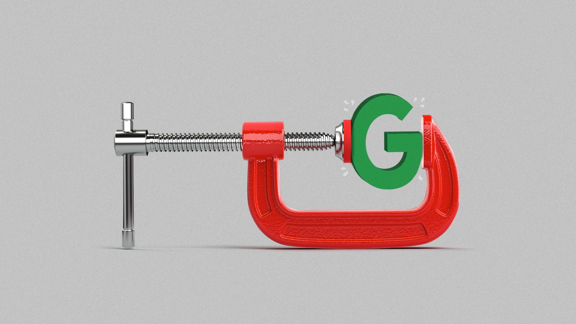 An illustration of a green G Google sign being squeezed. 
