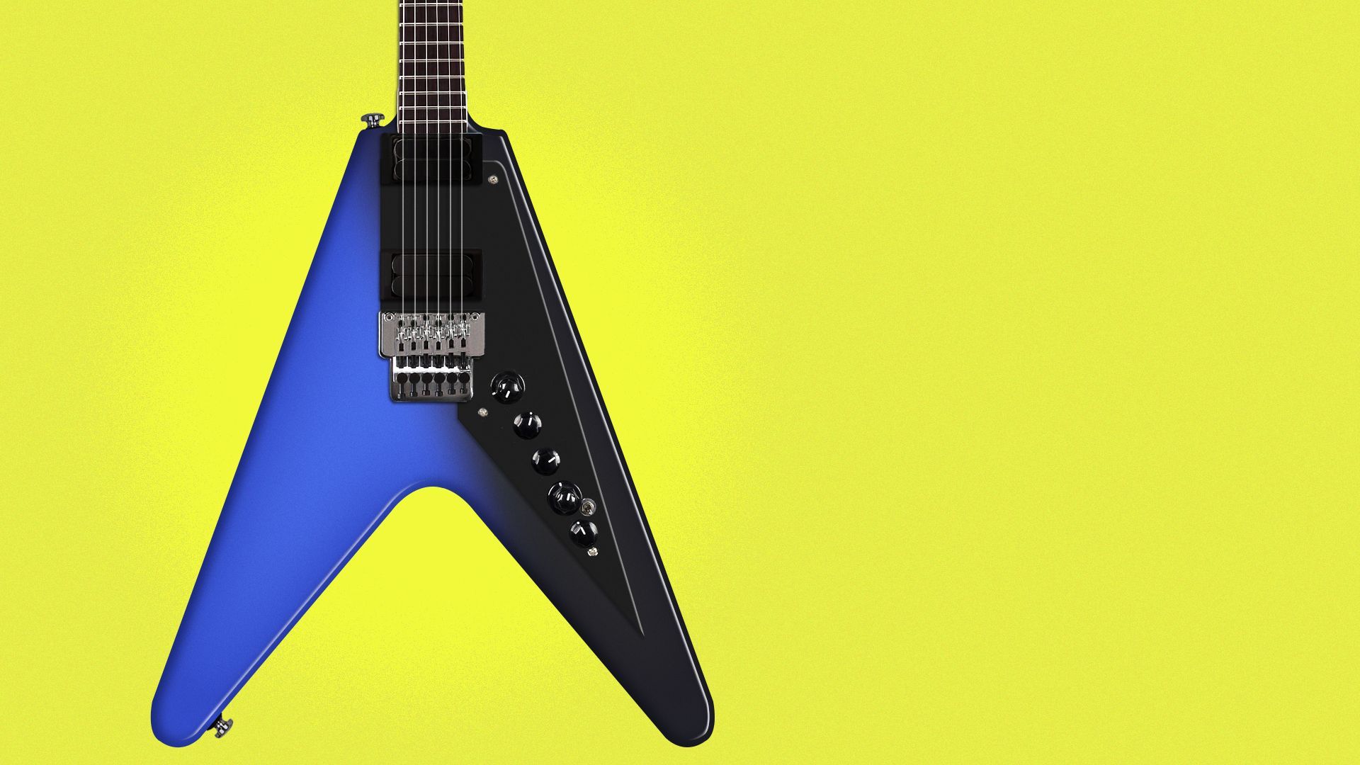 Illustration of an electric guitar in the shape of the Axios A logo. 