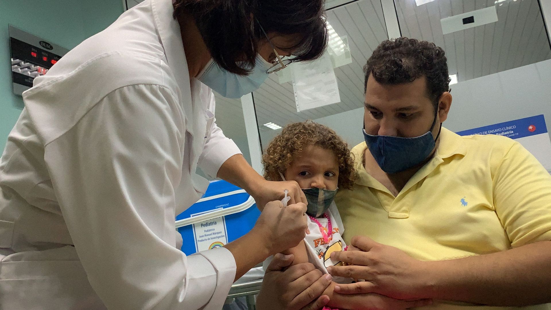  A 3 year old in Havana gets vaccinated against COVID-19.