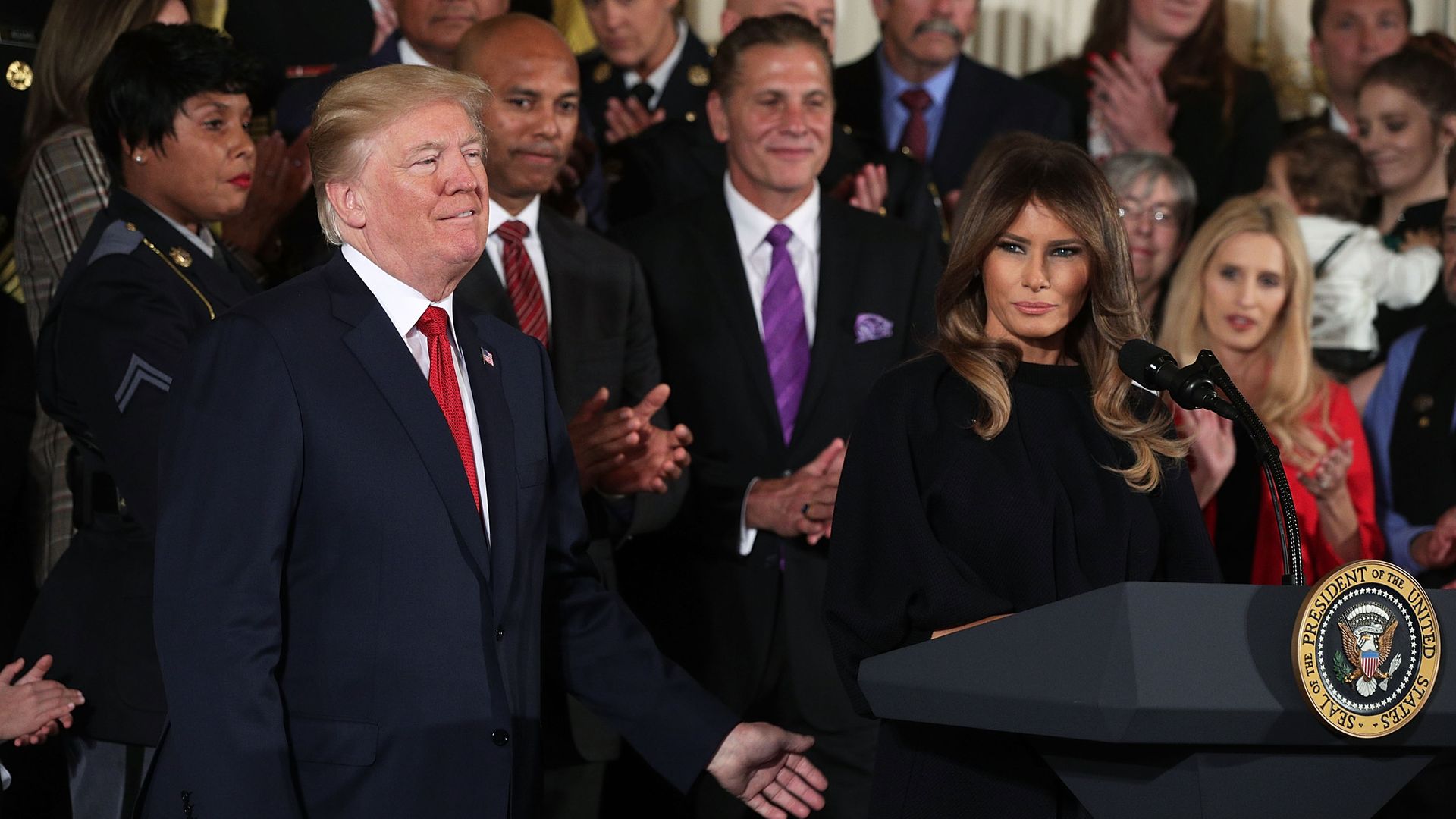 President Trump and First Lady Melania Trump speak at an opioids event at the White House