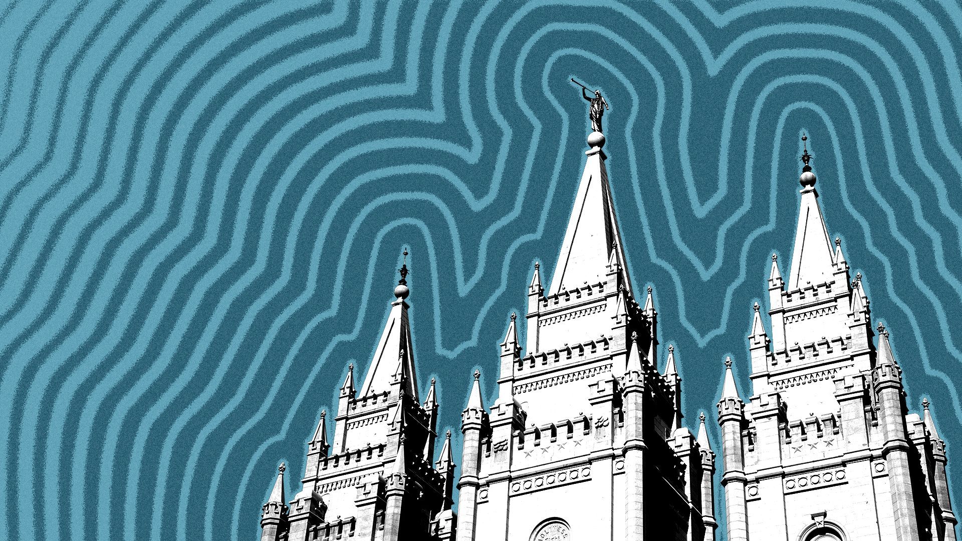 Illustration of the Salt Lake Temple with lines radiating from it.