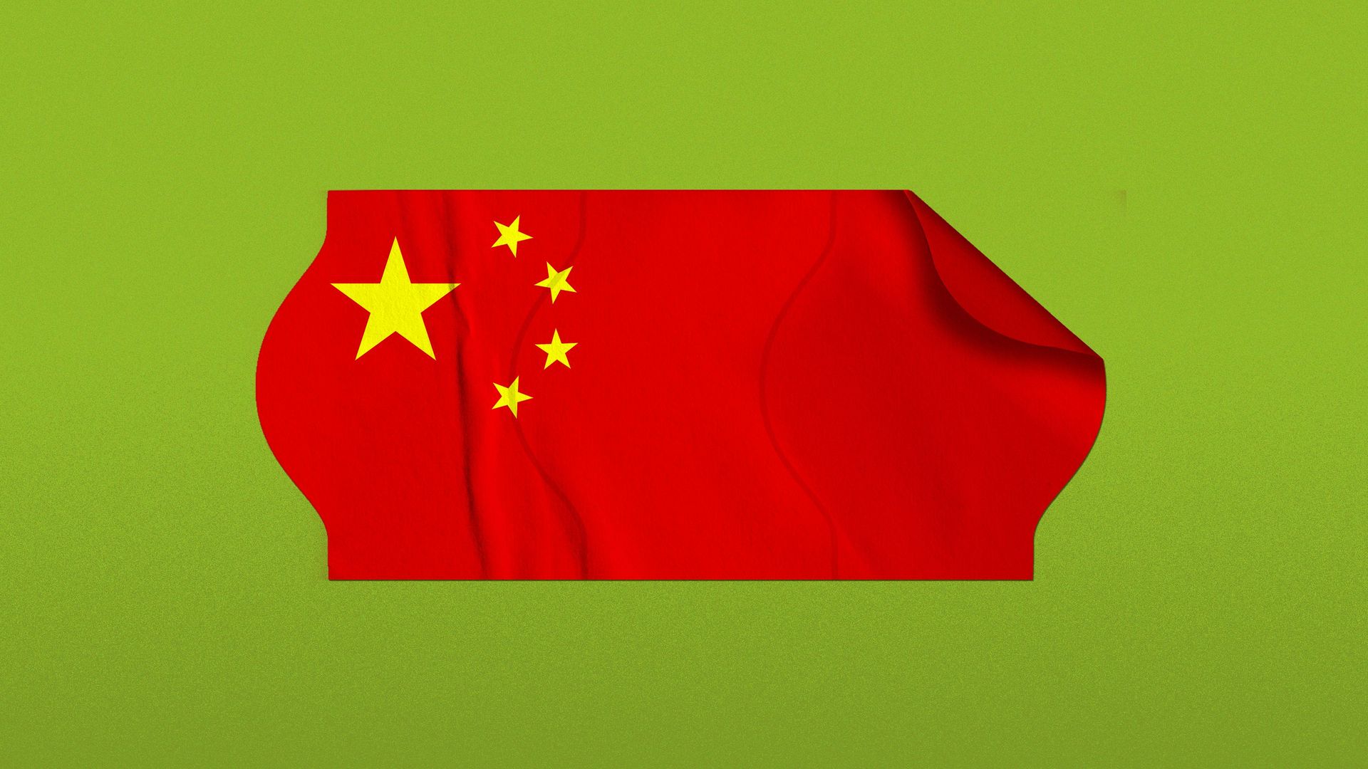 Illustration of a price tag sticker with the flag of China, being peeled off.