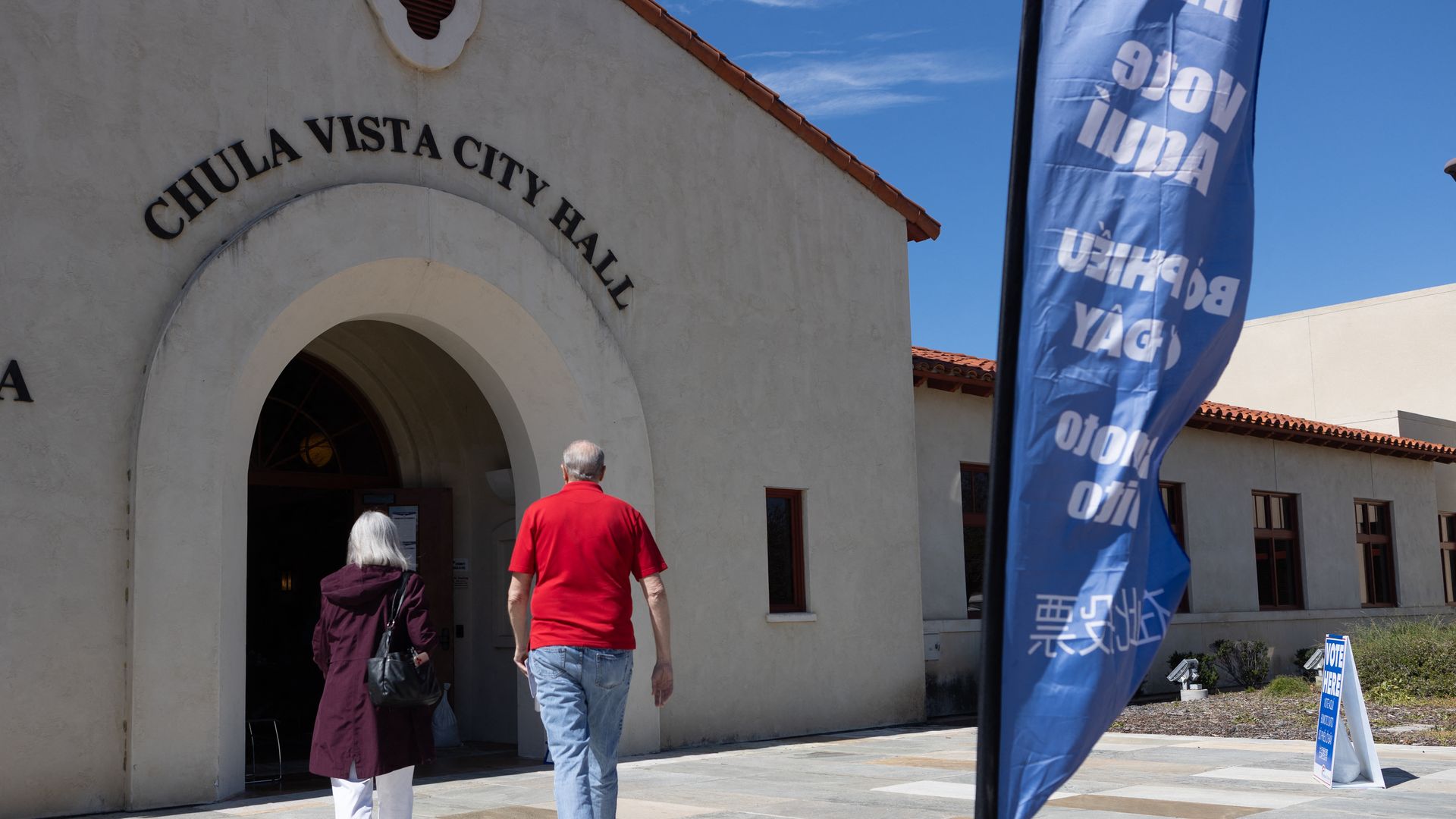 Voters enter Chula Vista City Hall to vote in the March 2024 primary