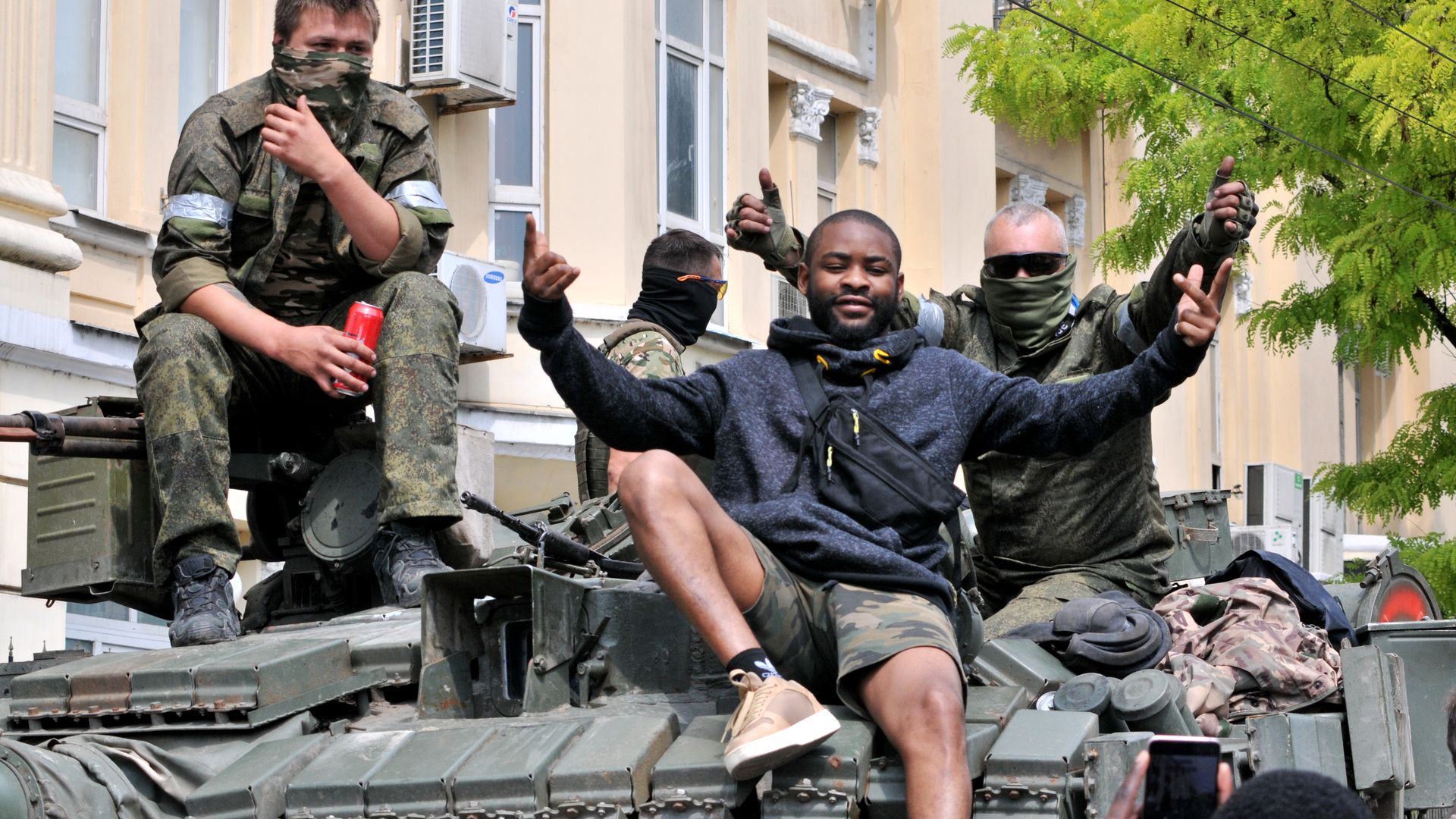 Armored vehicles and fighters of Wagner are seen on the streets of Rostov-on-Don after the mercenary group claimed to have taken control of the headquarters of Russia's southern military district in the city. Photo: Arkady Budnitsky/Anadolu Agency via Getty Images