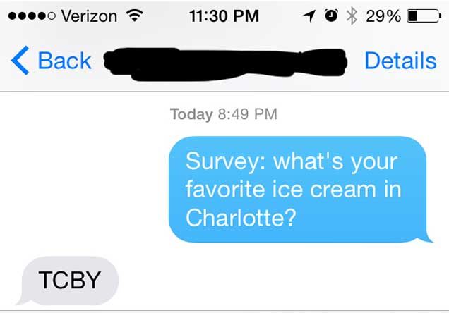 text charlotte ice cream TCBY