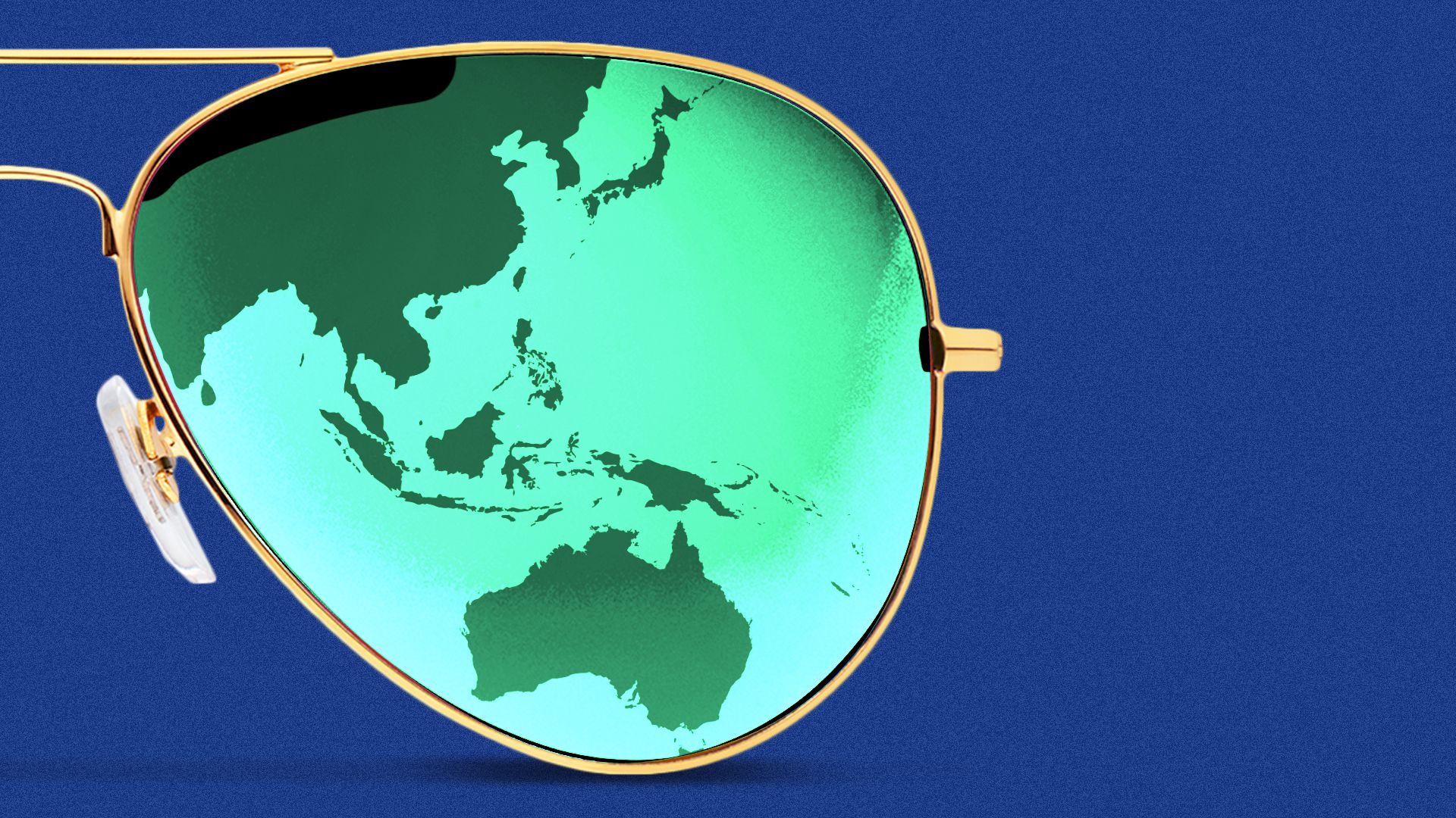 Illustration of a pair of aviator sunglasses with the Asia-Pacific region overlaid on one lens.