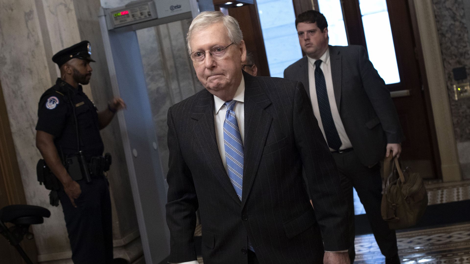 Senate Majority Leader Mitch McConnell (R-KY) arrives at the U.S. Capitol