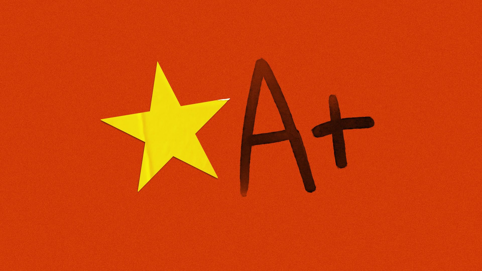 A red flag with a yellow star, with an A+ next to it.