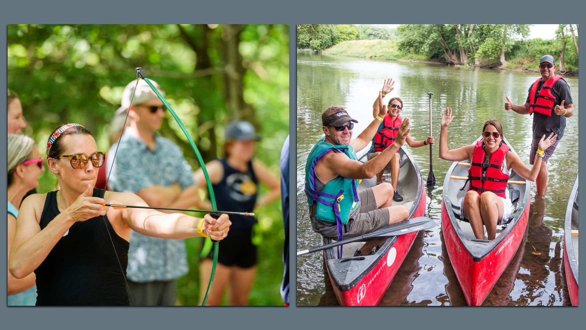 Adult campers having fun at Throwback Camp at Conner Prairie.