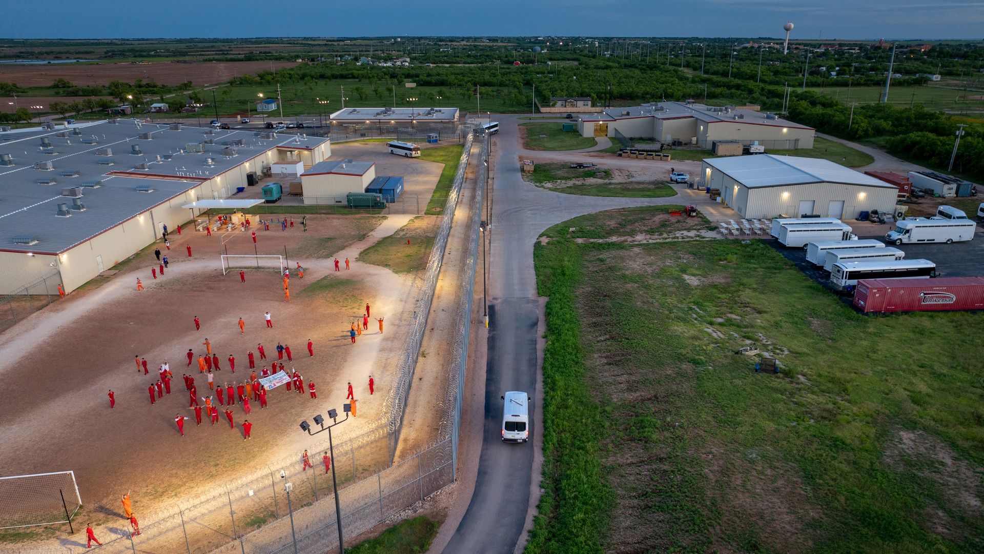 An aerial view of the detention center 