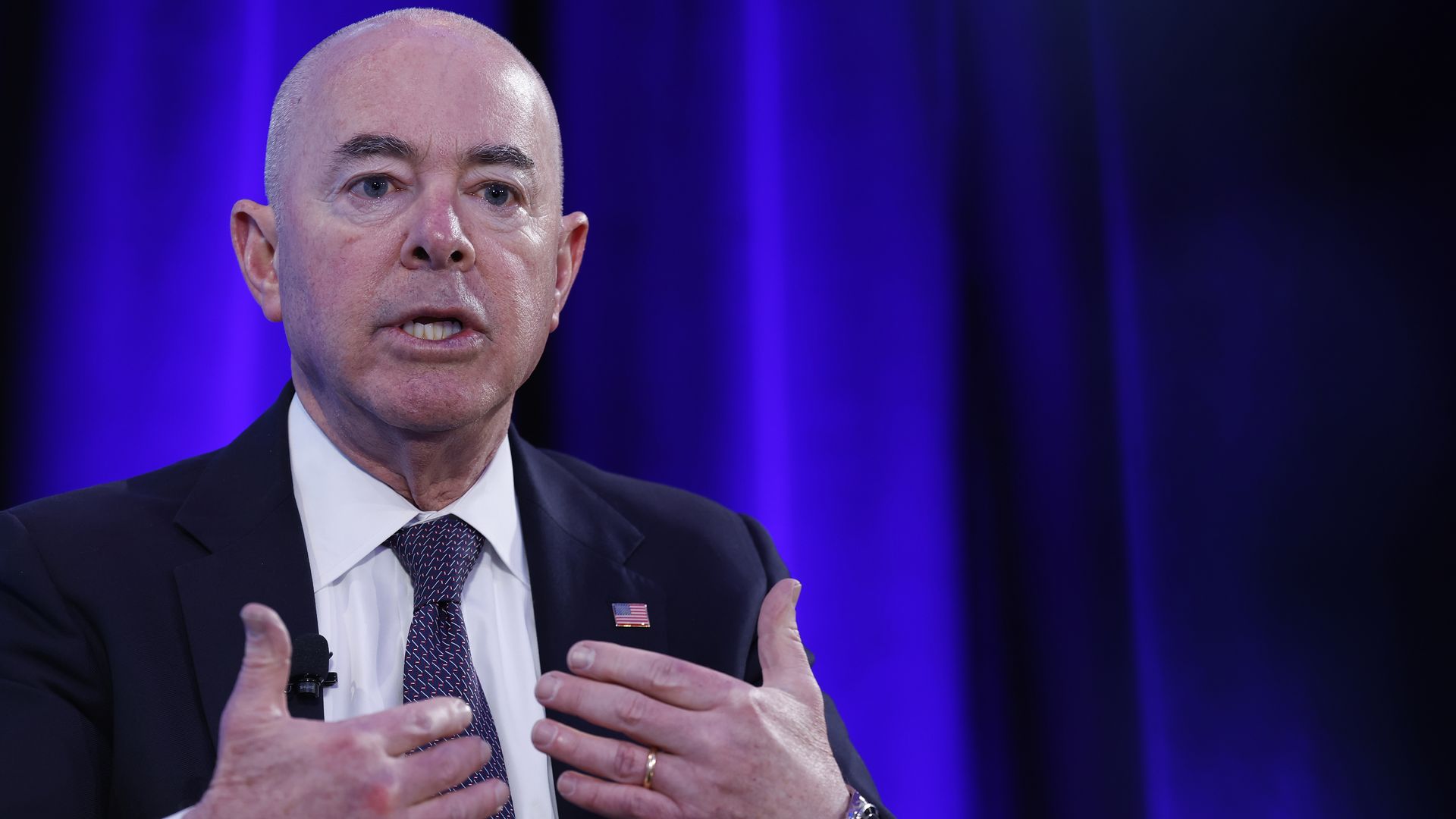 Homeland Security Secretary Alejandro Mayorkas speaks during the third annual Axios What's Next Summit 
