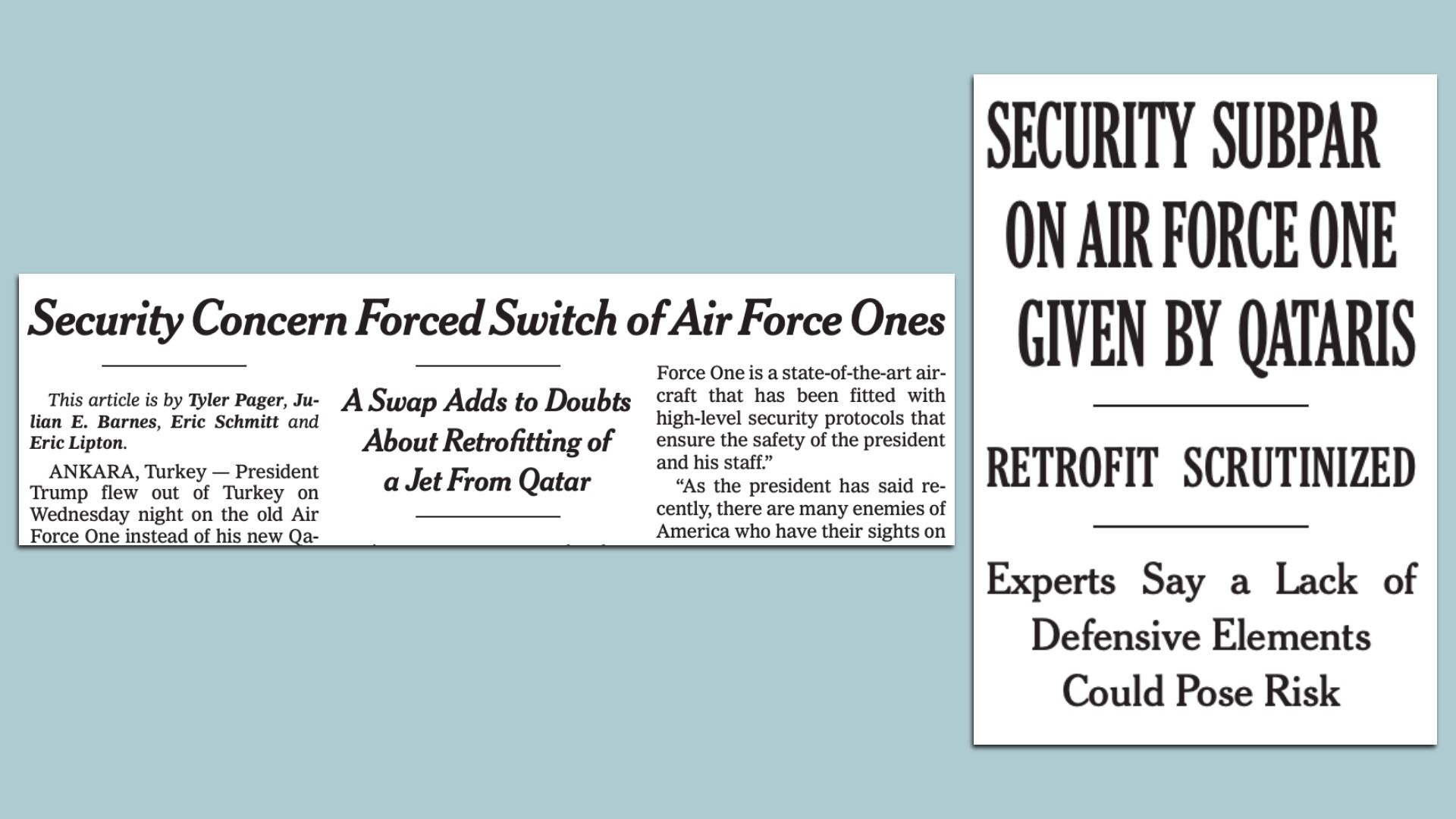 New York Times front-pages headlines yesterday and today.