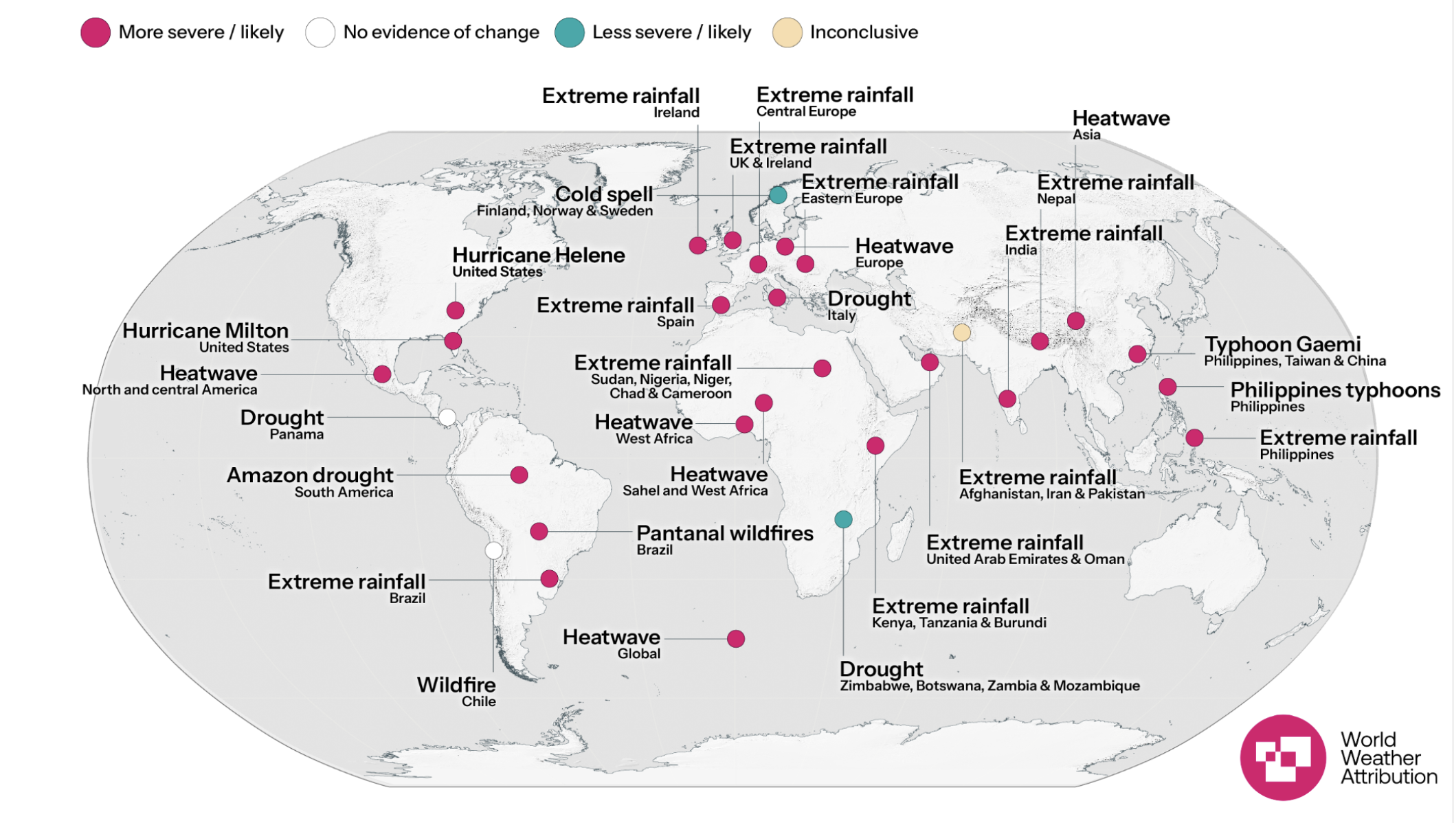 A map showing climate attributions.