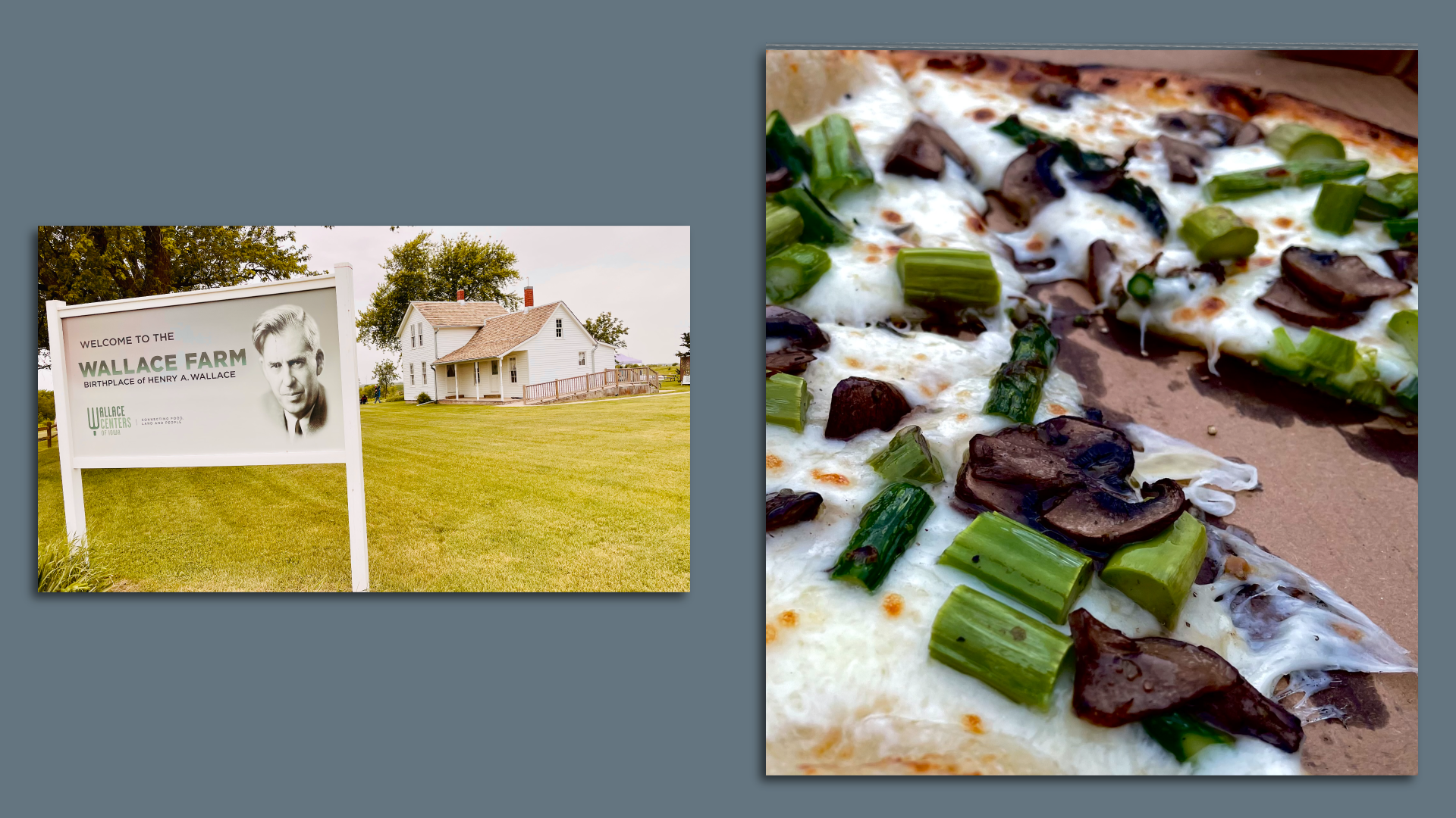 Photos of the Wallace Farm and pizza.