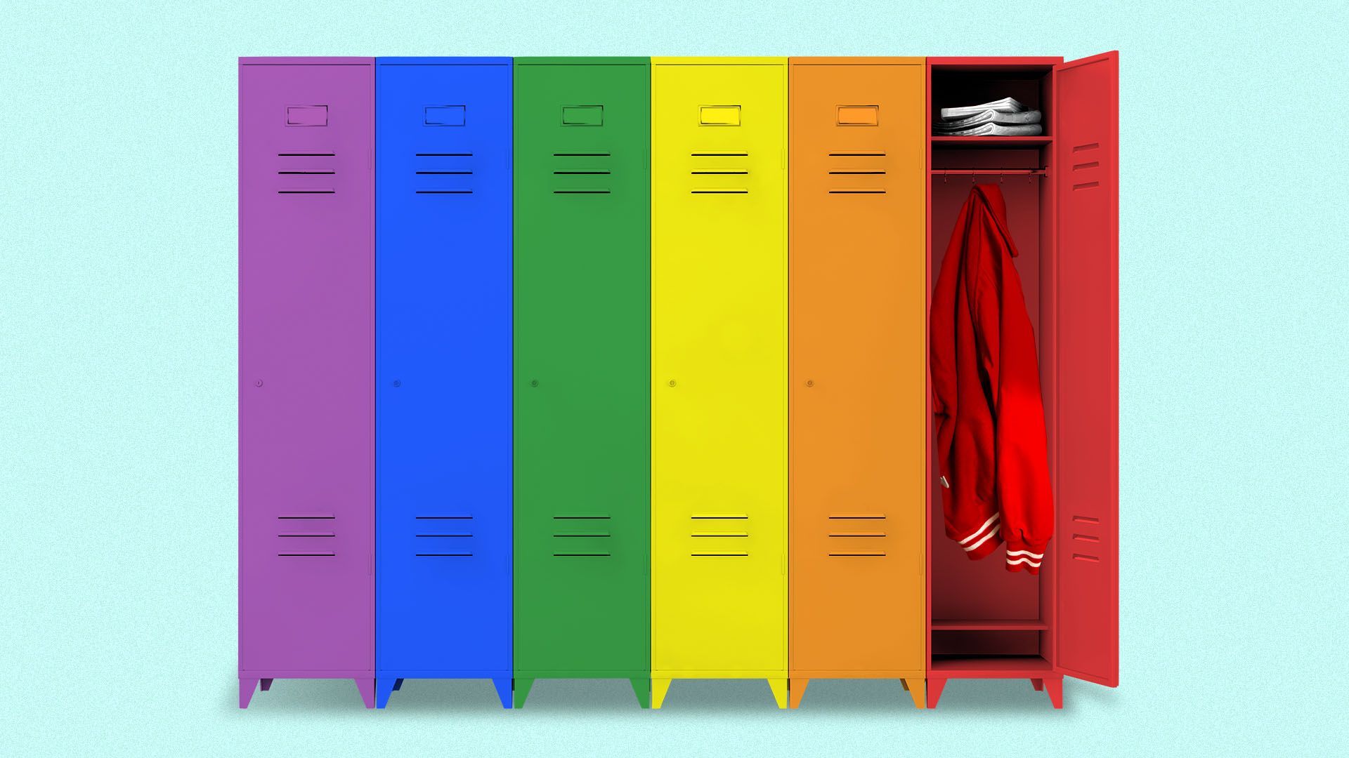 Illustration of a set of lockers with the colors of the rainbow flag