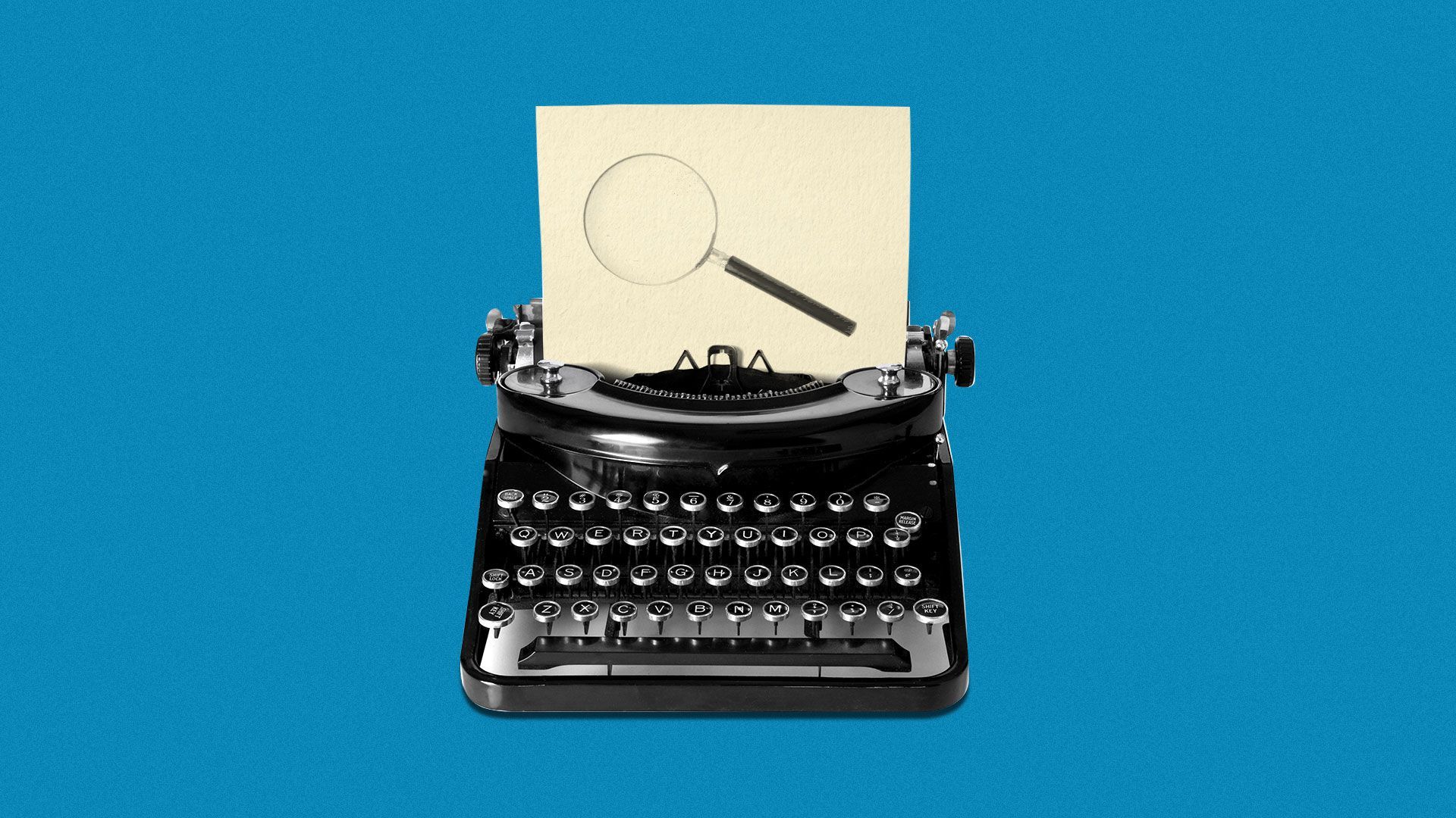 A typewriter with a magnifying glass on it