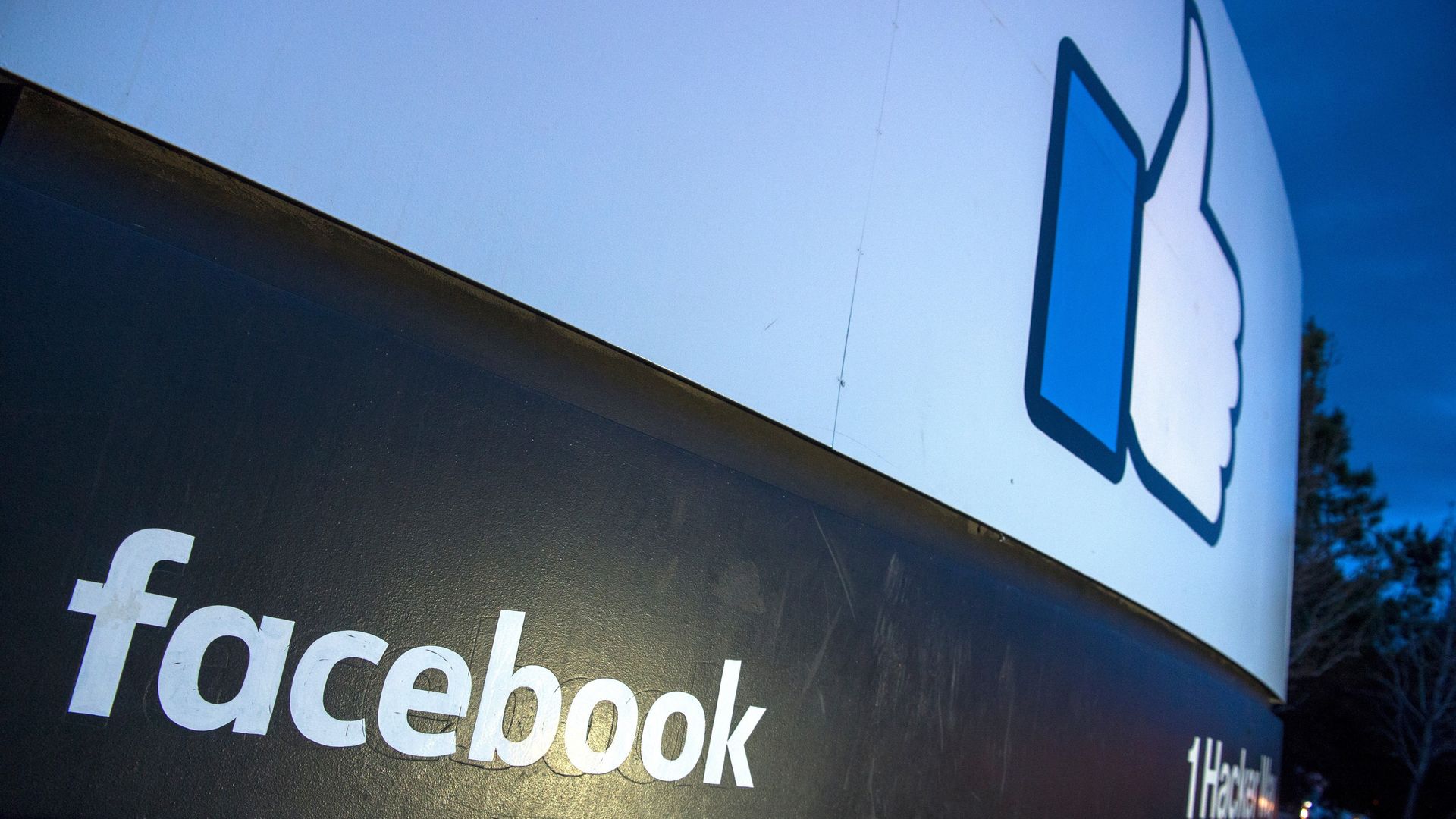 The facebook logo at its headquarters.