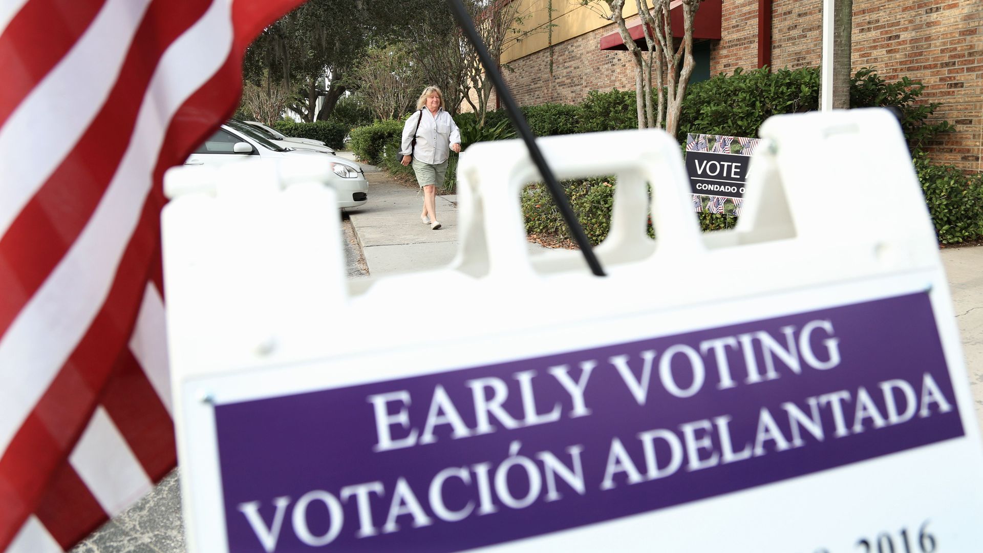 A voter arrives at an Osceola County polling station in Kissimee, Florida 