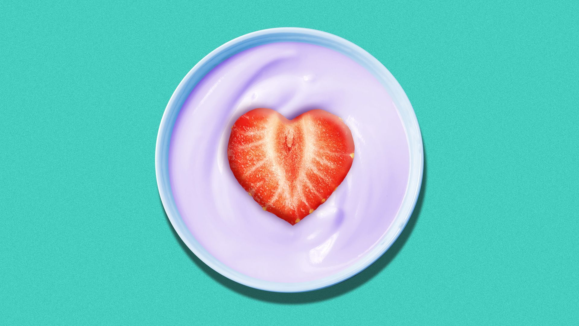 Illustration of a cup of yogurt with a strawberry in the shape of a heart in the middle