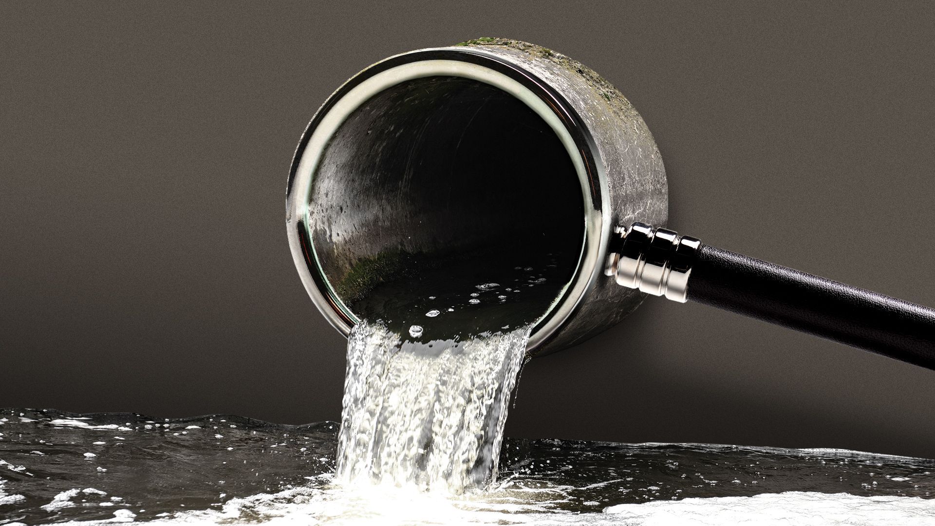 Illustration of a waste water pipe combined with a magnifying glass