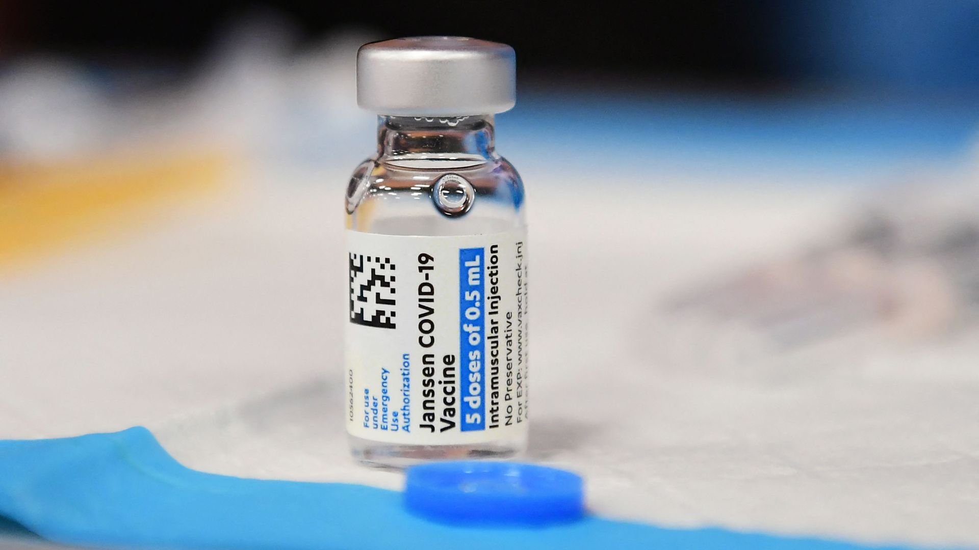 Johnson & Johnson's Janssen Covid-19 vaccine awaits administration at a vaccination clinic in Los Angeles, California.