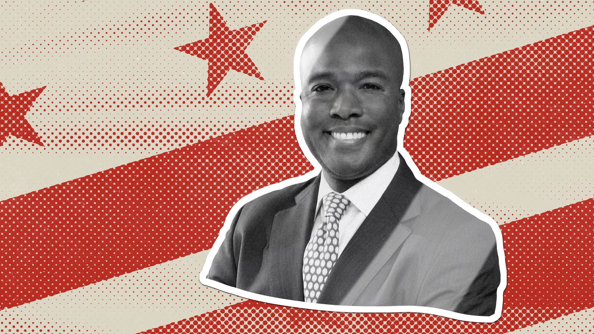 Photo illustration of James Butler as a sticker with the D.C. flag.