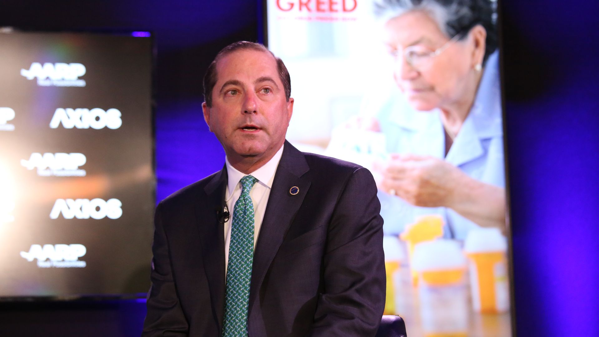 United States Department of Health and Human Services Secretary Azar on the Axios stage. 
