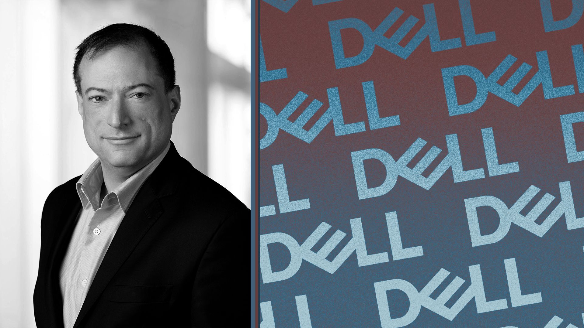 Photo illustration of John Roese next to a pattern of Dell Technologies logos.