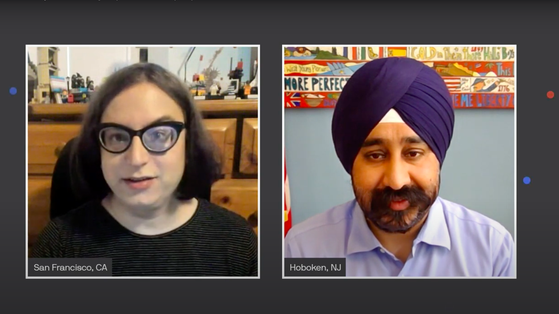 Screenshot of Axios' Ina Frid and Hoboken Mayor Bhalla