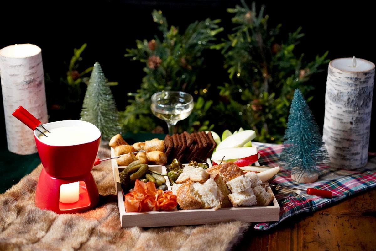 A snack board with mini fondue at Snowglow