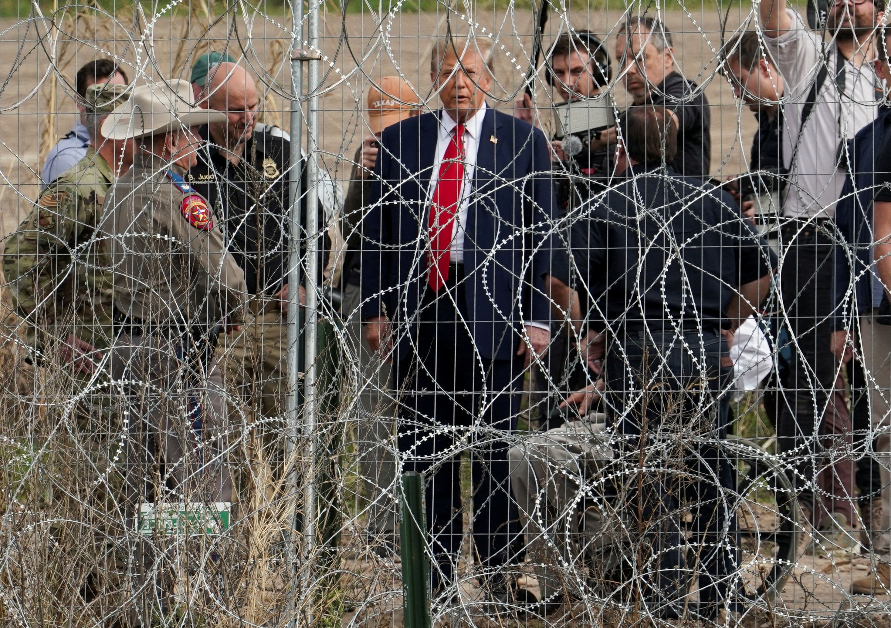 Trump at the border in Eagle Pass, Texas, yesterday, as seen from Piedras Negras, Mexico. Photo: Go Nakamura/Reuters