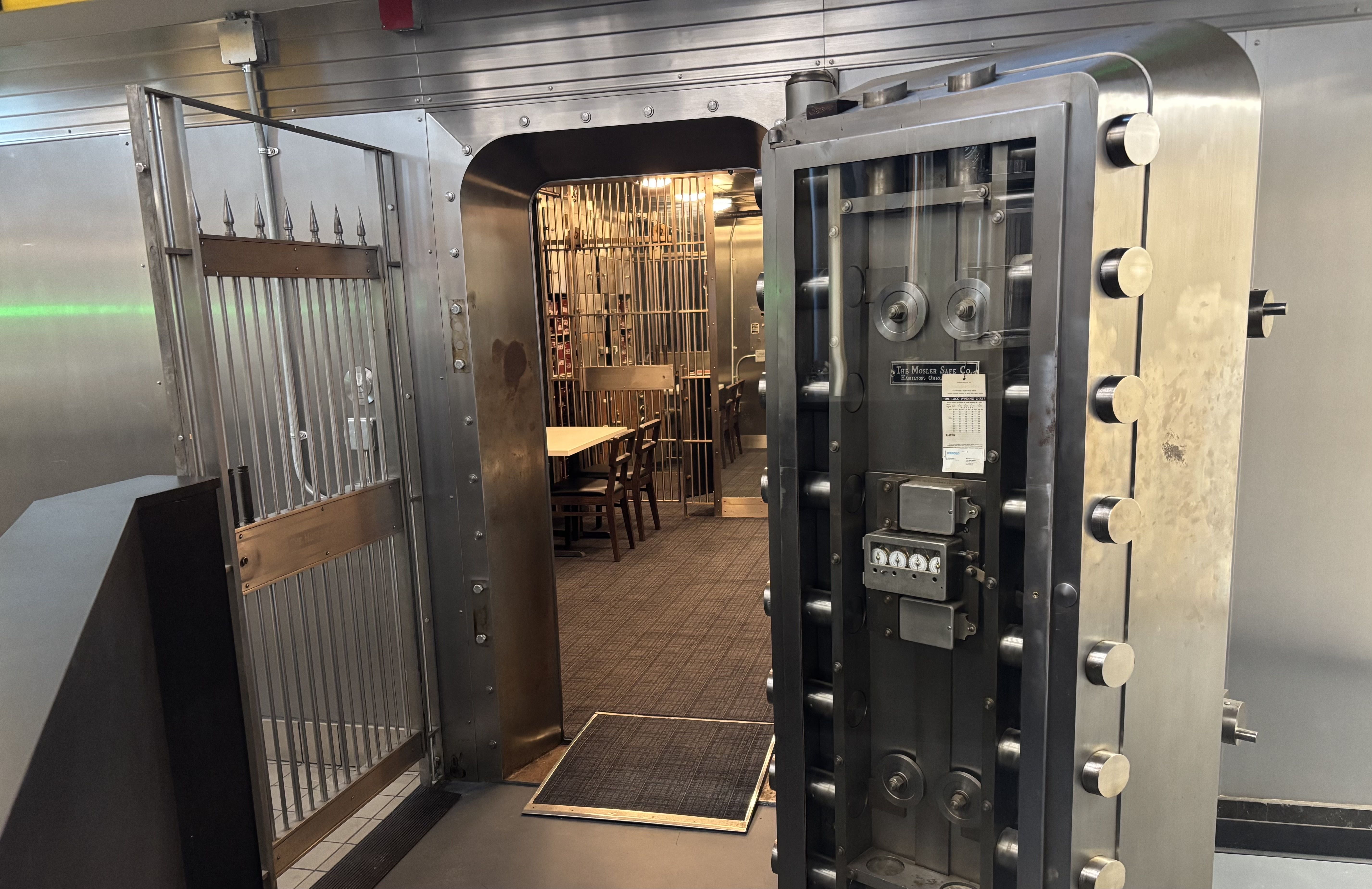A safe that has been converted into a dining room at Burghers brewery and restaurant in Millvale, Pa.