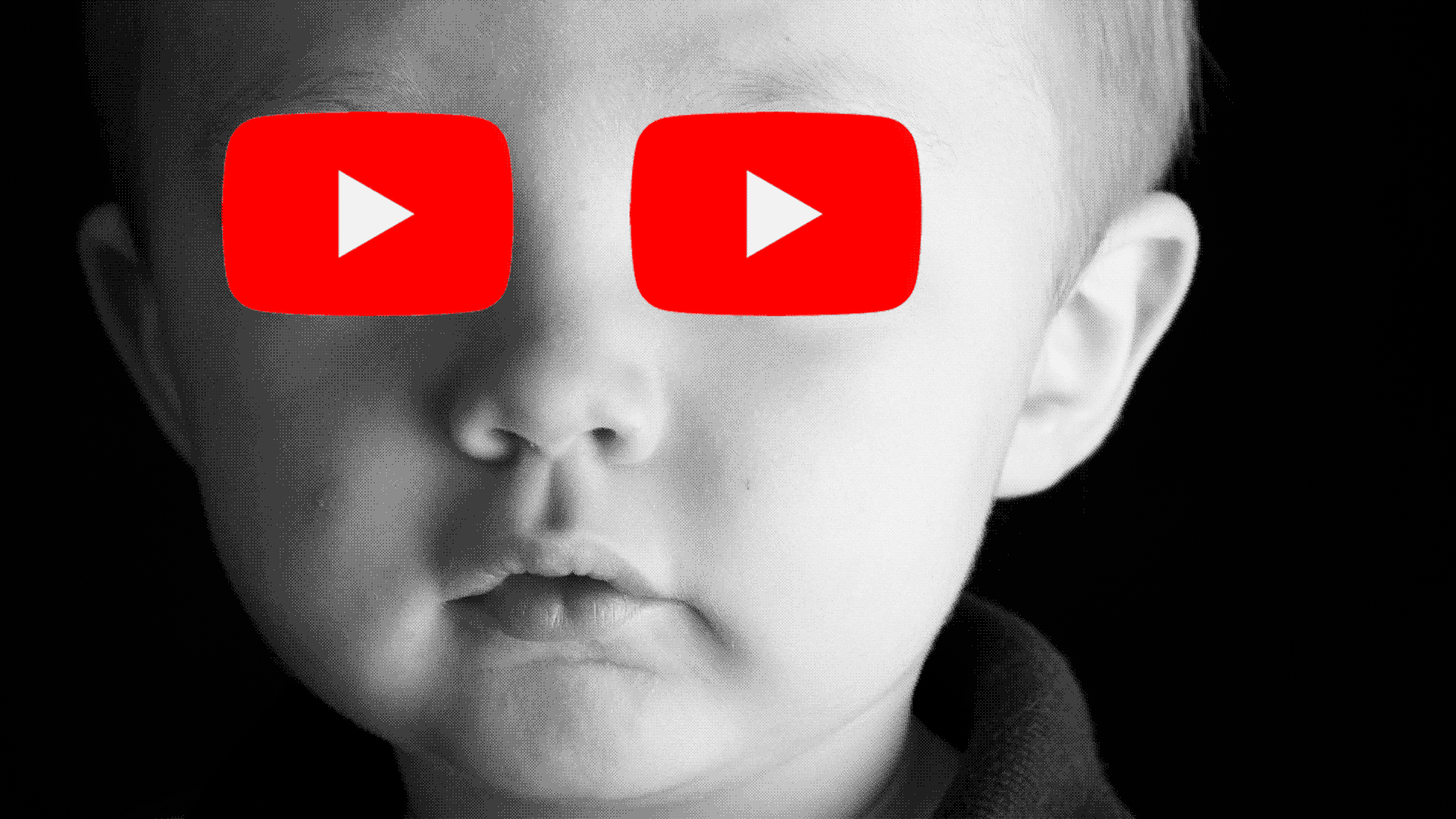 Illustration of youtube logos spinning over child’s eyes