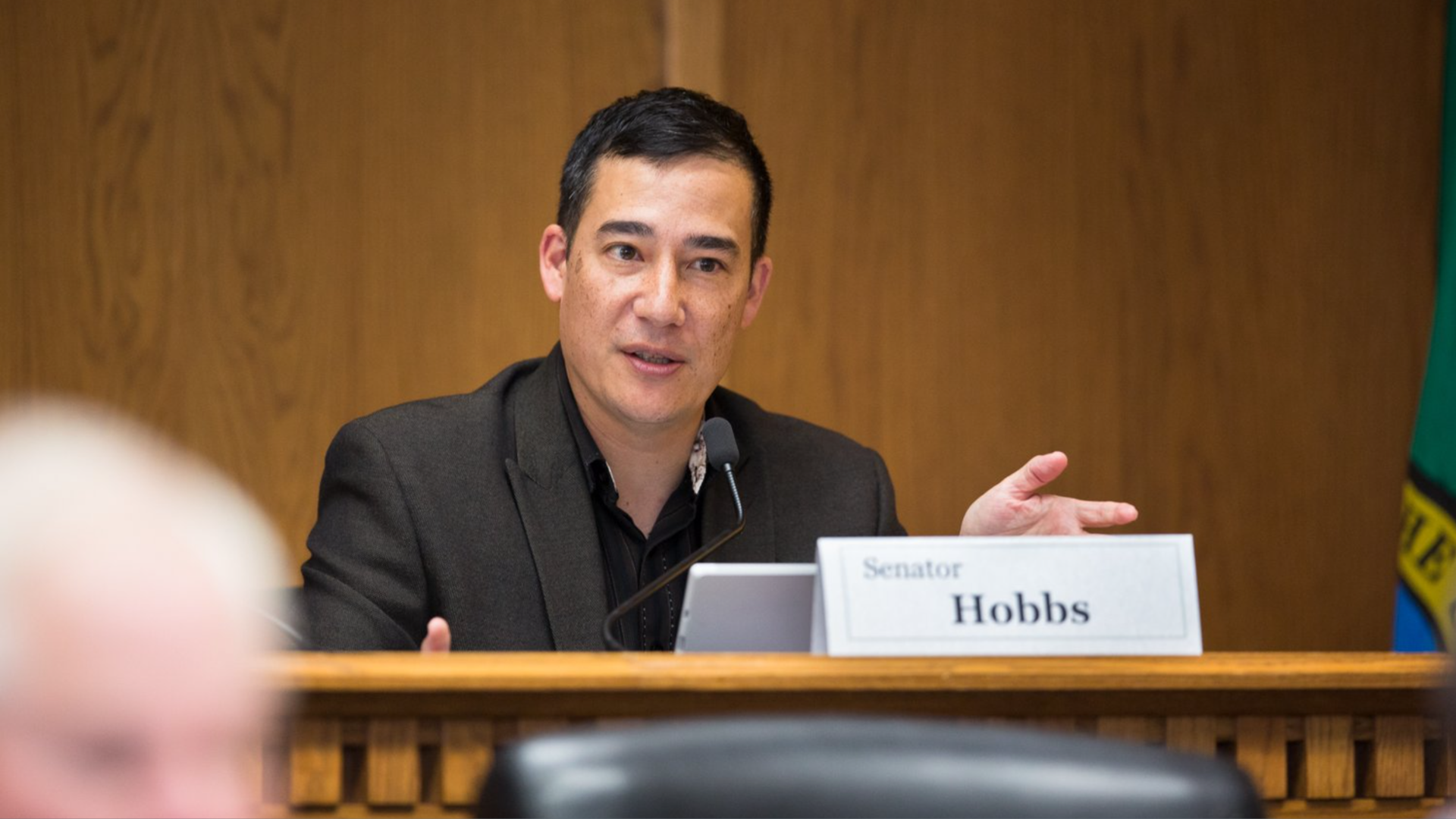 Steve Hobbs speaks during a legislative committee meeting. 