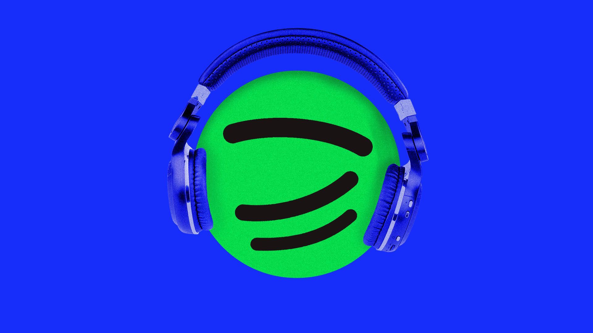 Illustration of podcast symbol with headphones on and smiling