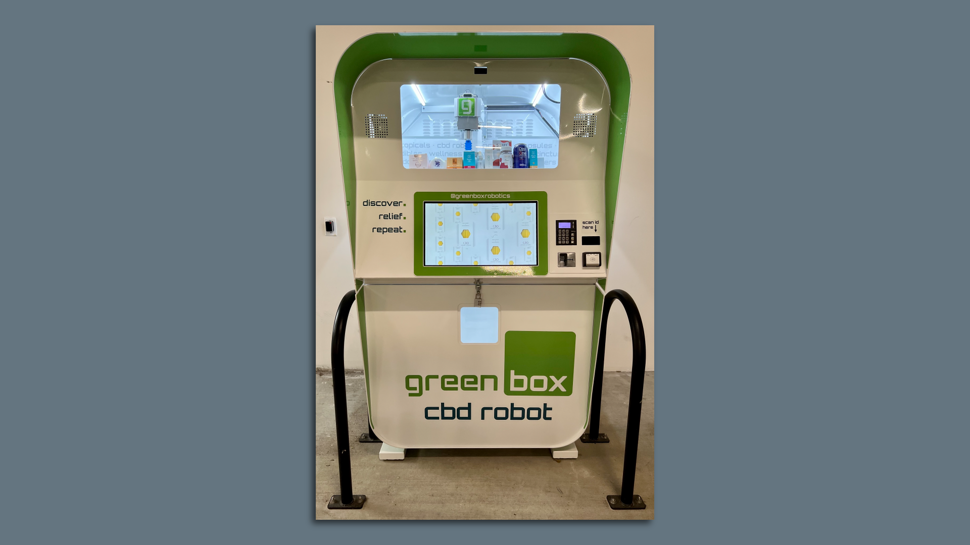 A vending machine that dispenses CBD products.