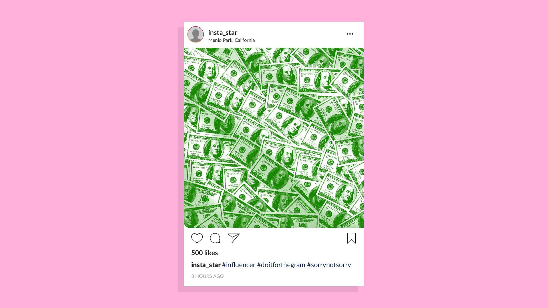 An illustration of an Instagram post filled with money