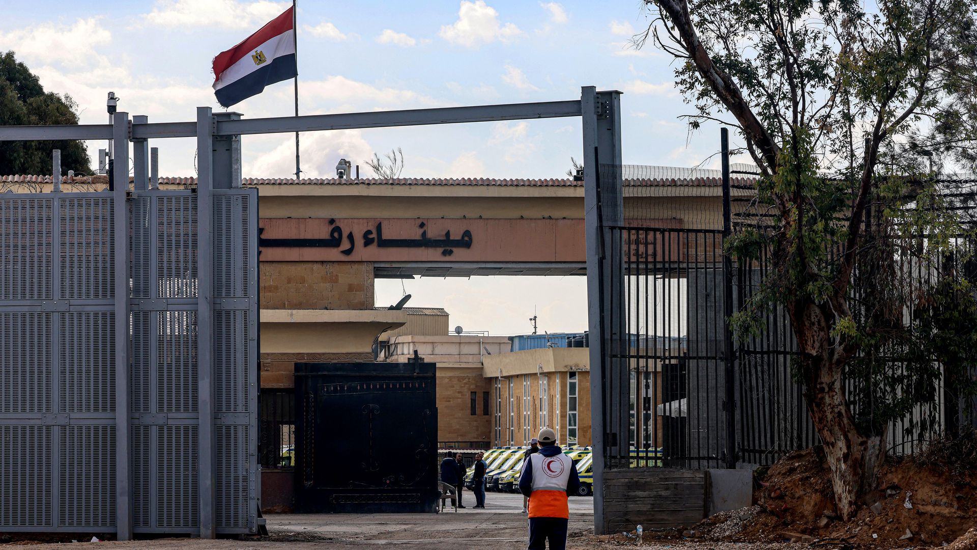 The Egyptian side of the Rafah border crossing with the Gaza Strip is pictured from the Palestinian side in the southern part of the Palestinian territory on January 29, 2024 amid the ongoing conflict between Israel and the Palestinian militant group Hamas.