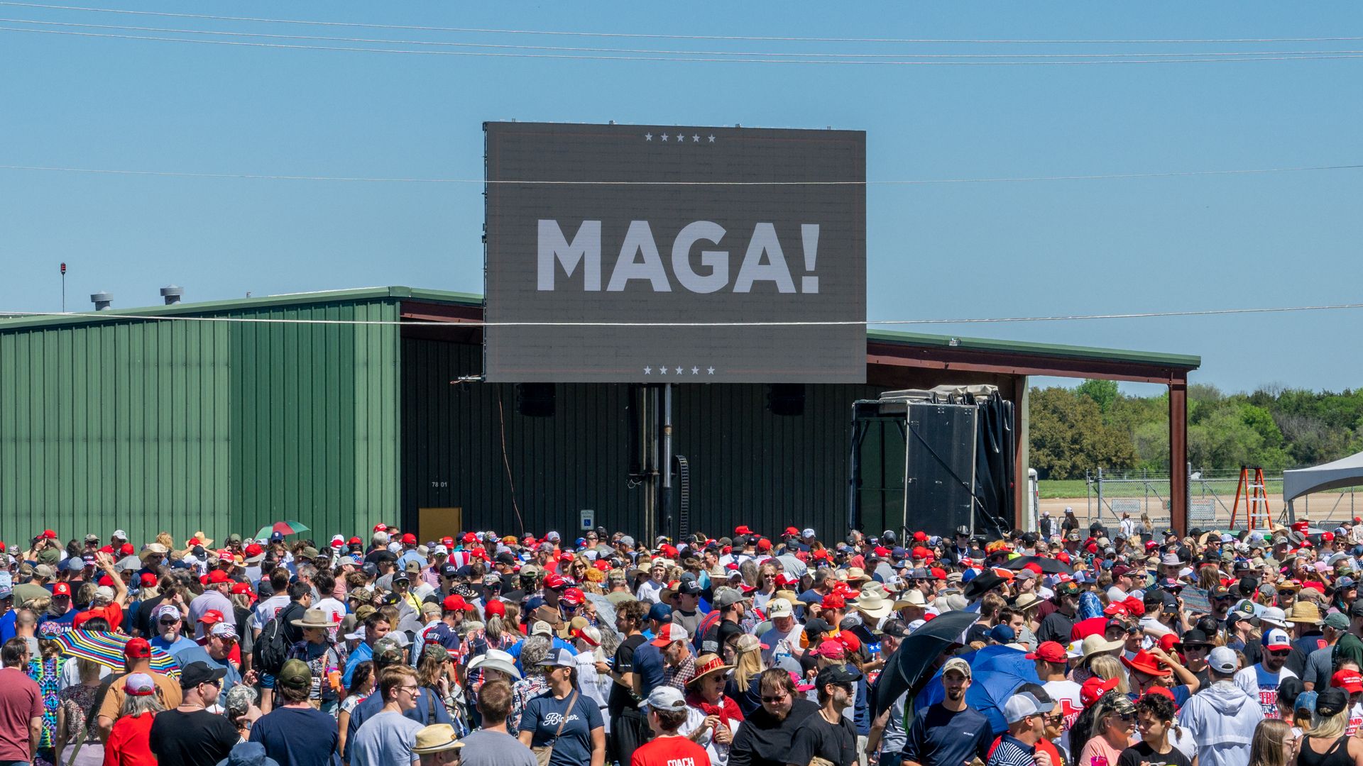 Supporters of former President Trump arrive for his campaign rally at the Waco, Texas, airport on Saturday. Photo: SUZANNE CORDEIRO/AFP via Getty Images