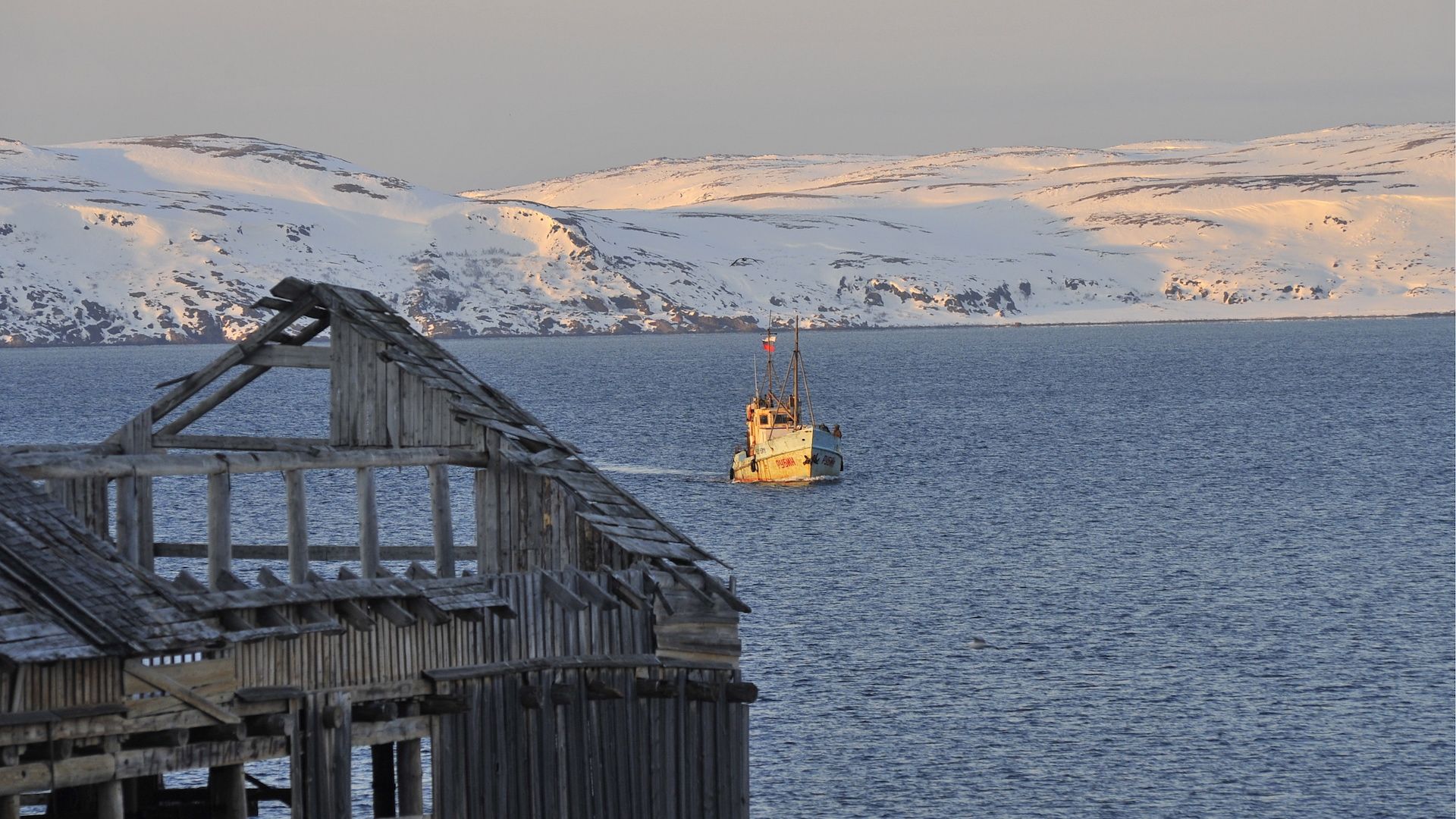 A view of the Barents Sea near the settlement of Teriberka on the Arctic coast of northwest Russia.