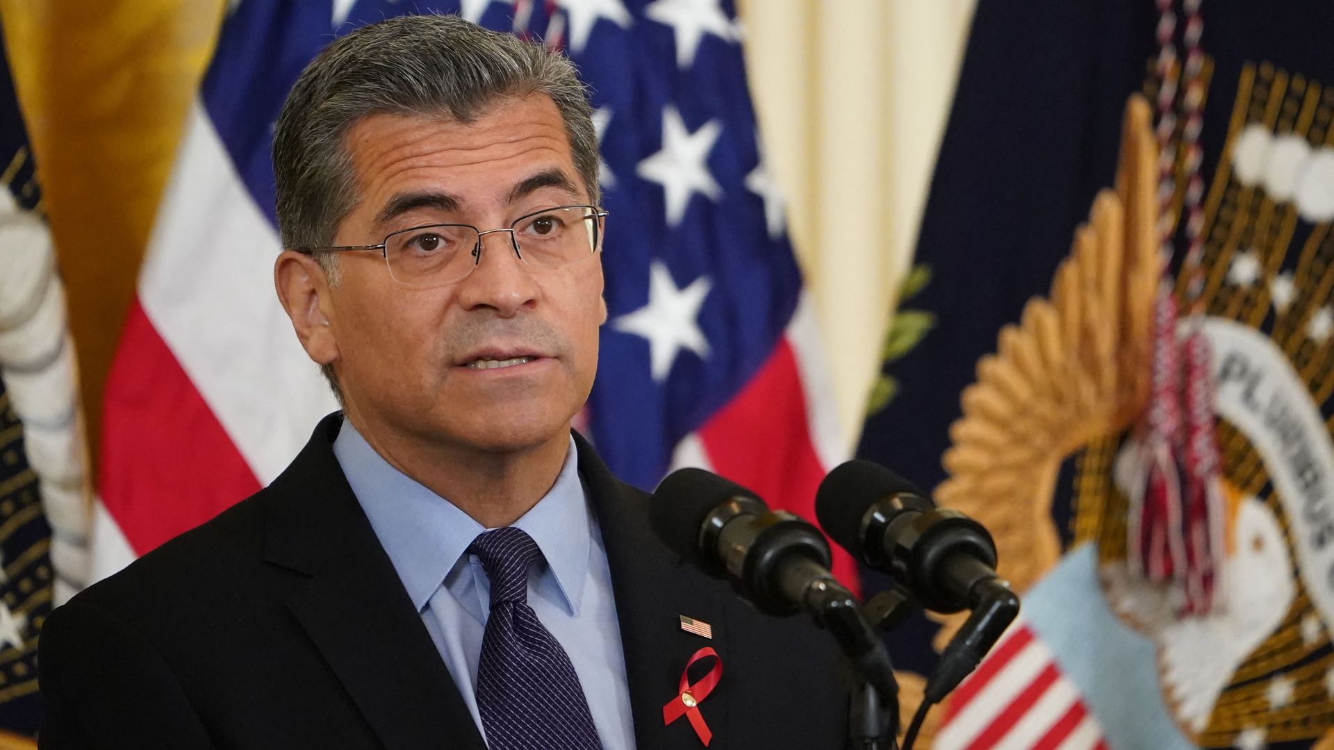 Health and Human Services Secretary Xavier Becerra speaking in the White House in December 2021.