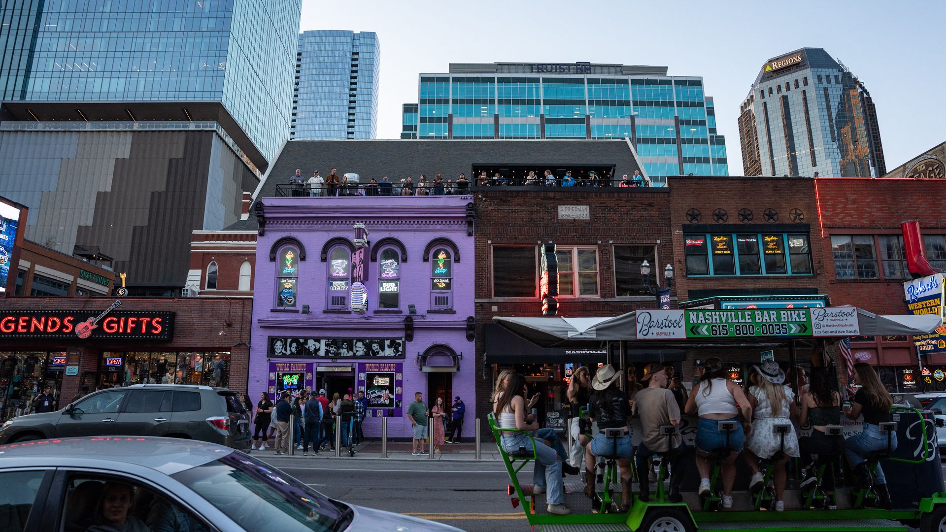 Tourists on Broadway in downtown Nashville.