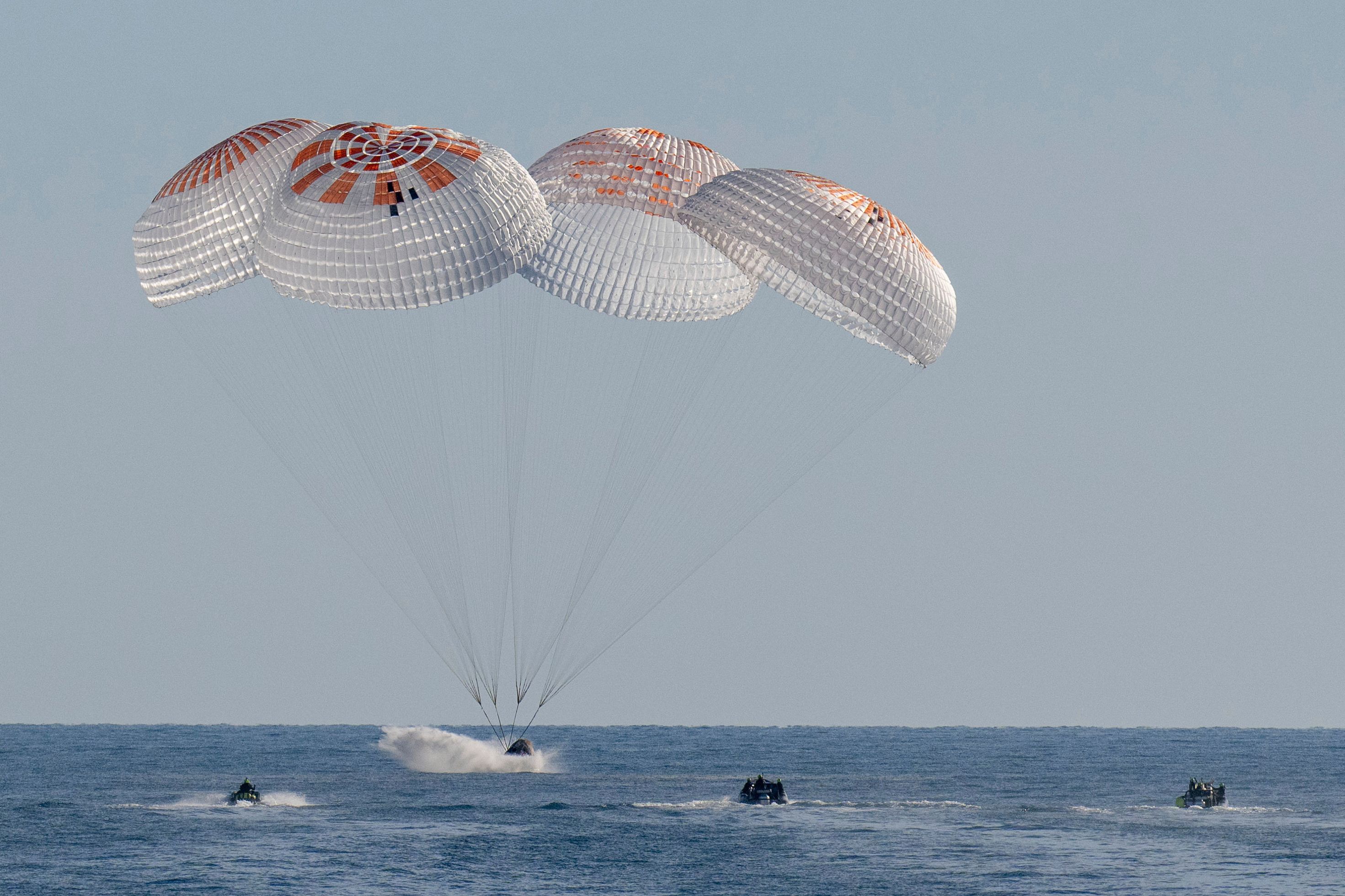 A SpaceX capsule splashes down in the Gulf of Mexico, Tuesday, March 18, 2025, as it lands off the coast of Florida with NASA astronauts Suni Williams, Butch Wilmore and Nick Hague, and Russian cosmonaut Alexander Gorbunov..