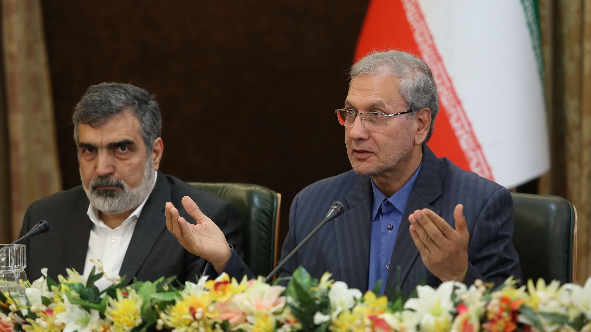 ran's Atomic Energy Organisation spokesman Behrouz Kamalvandi and government spokesman Ali Rabiei giving a joint press conference