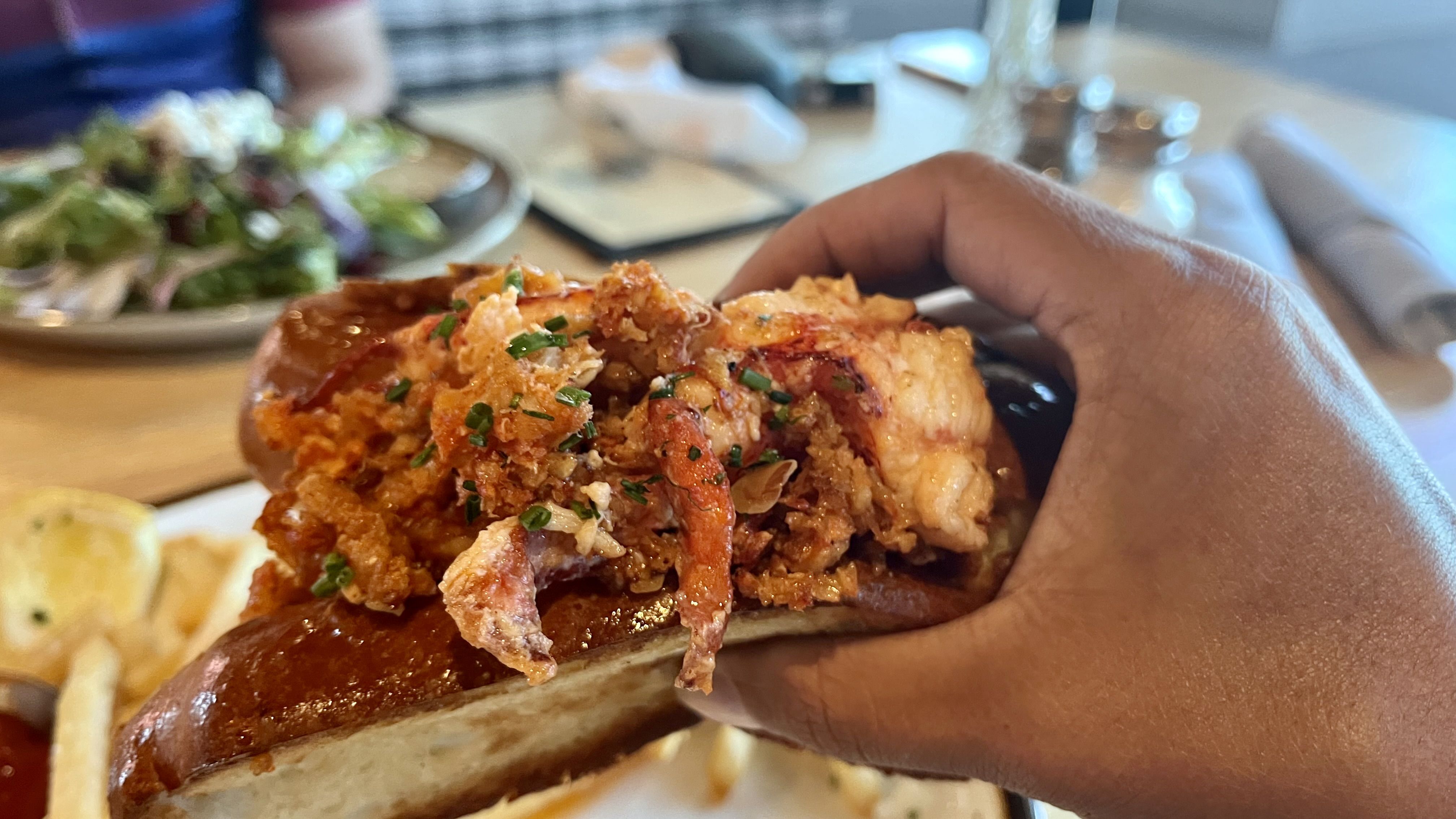lobster roll in hand
