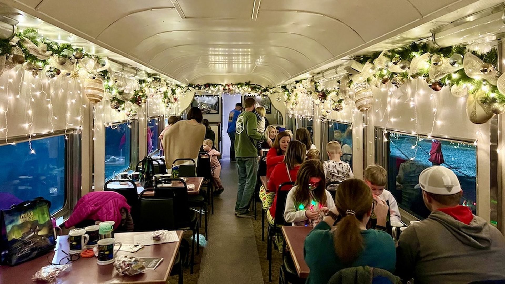 Families on the Polar Express train in North Carolina.