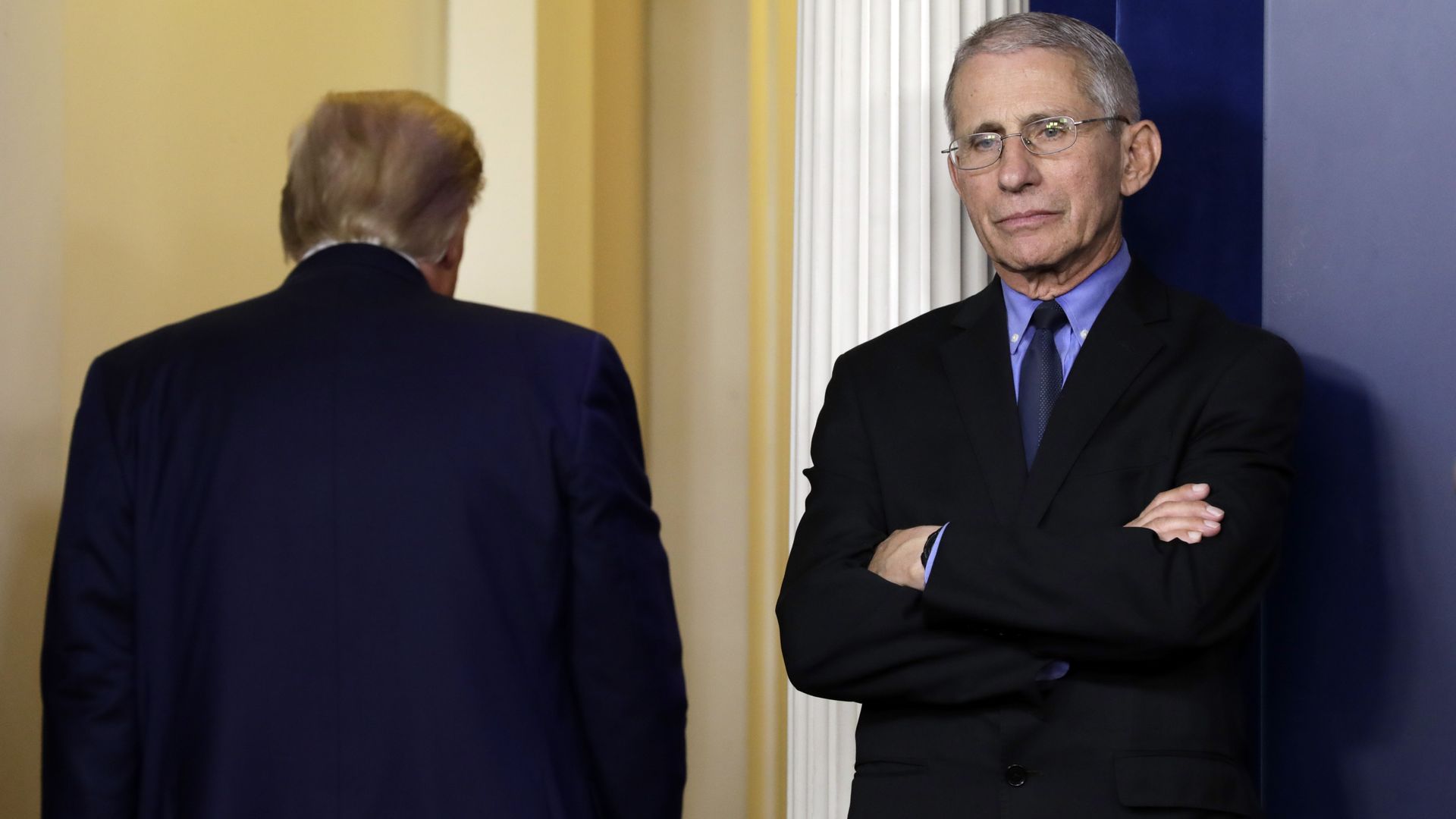 Best Of U.S. President Donald Trump 2017 - 2020: Anthony Fauci, director of the National Institute of Allergy and Infectious Diseases, right, stands as U.S. President Donald Trump exits during a Coronavirus Task Force news conference at the White House in Washington, D.C., U.S., on Thursday, March 2