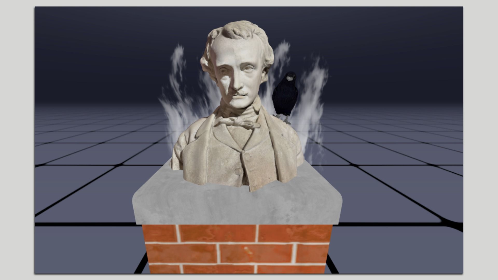a creepy AI bust of Edgar Allan Poe