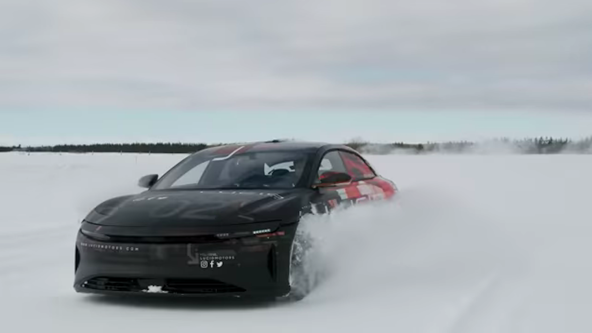 Screenshot of Lucid Motors video showing prototype testing in winter conditions